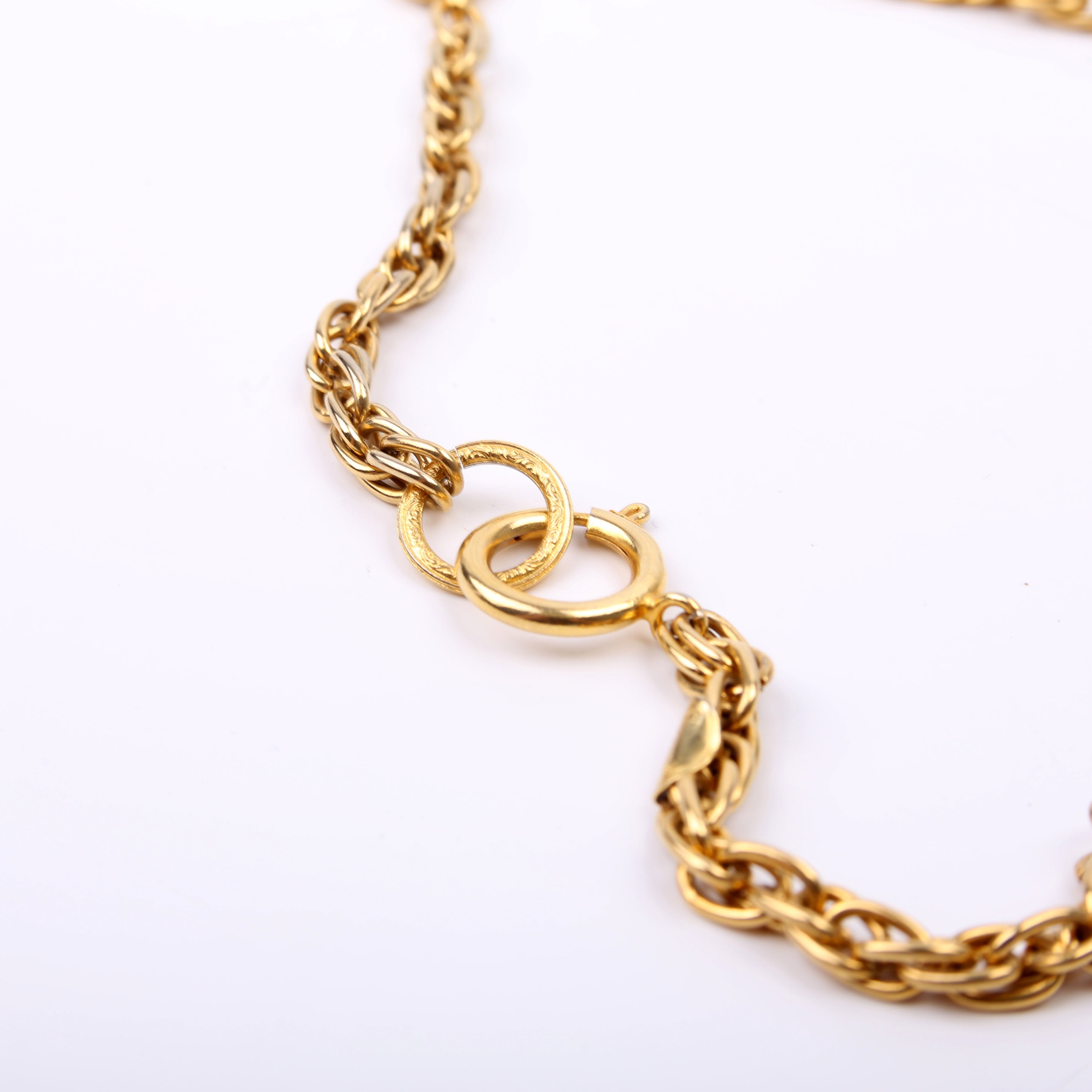 Chanel Logo Long Wrap Vintage Necklace Gold