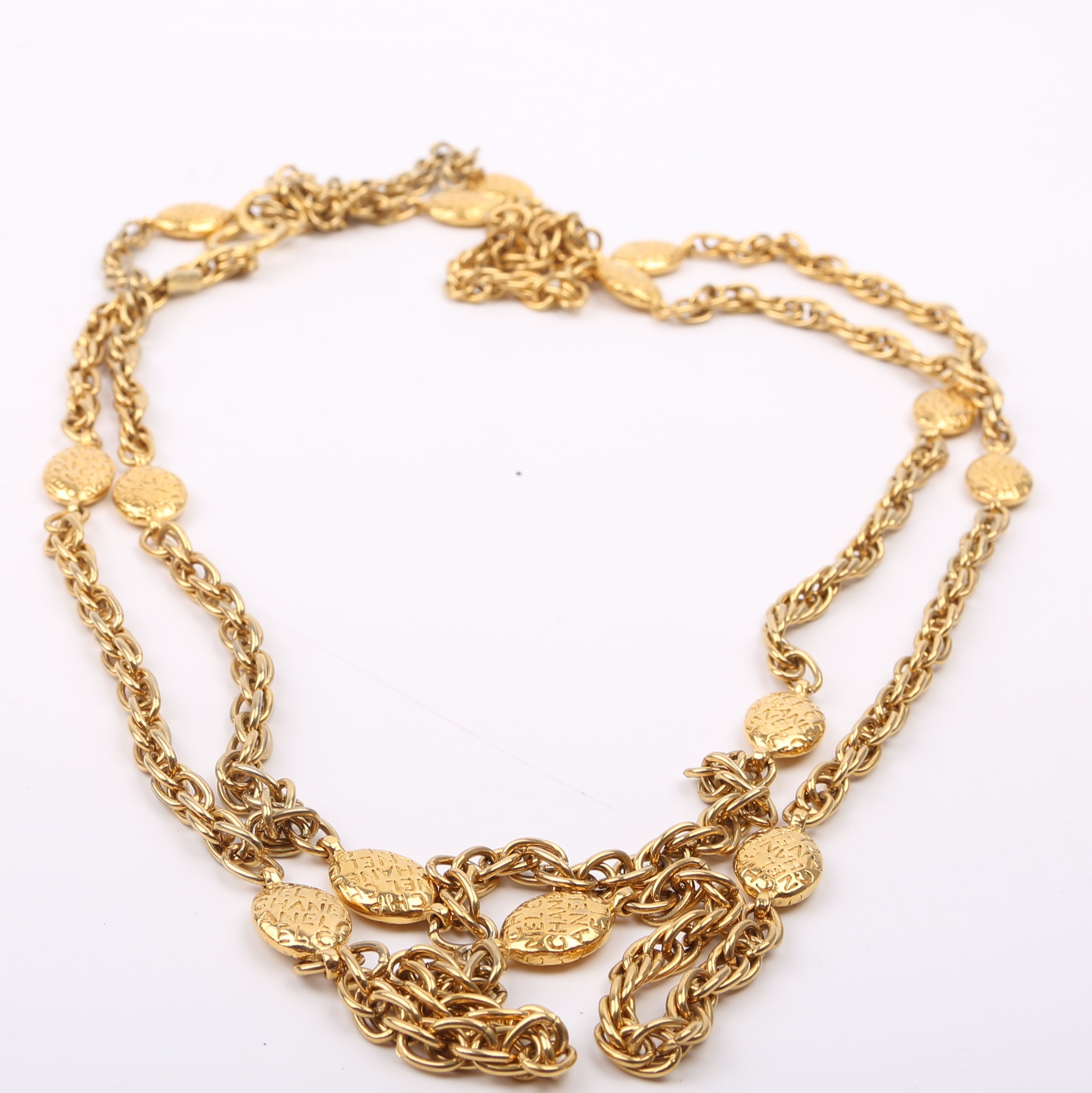 Chanel Logo Long Wrap Vintage Necklace Gold