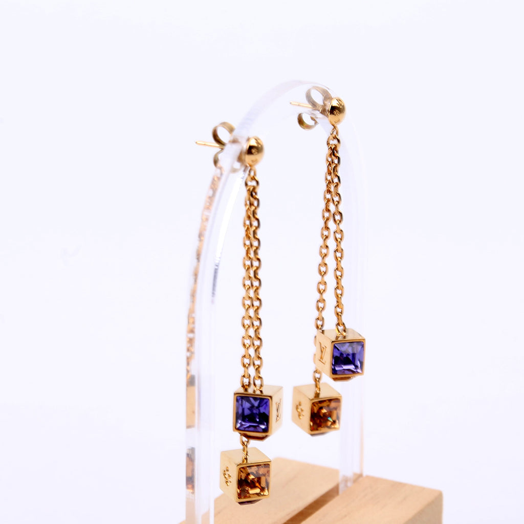 Gamble Swarovski Crystal Drop Earrings Gold/Purple
