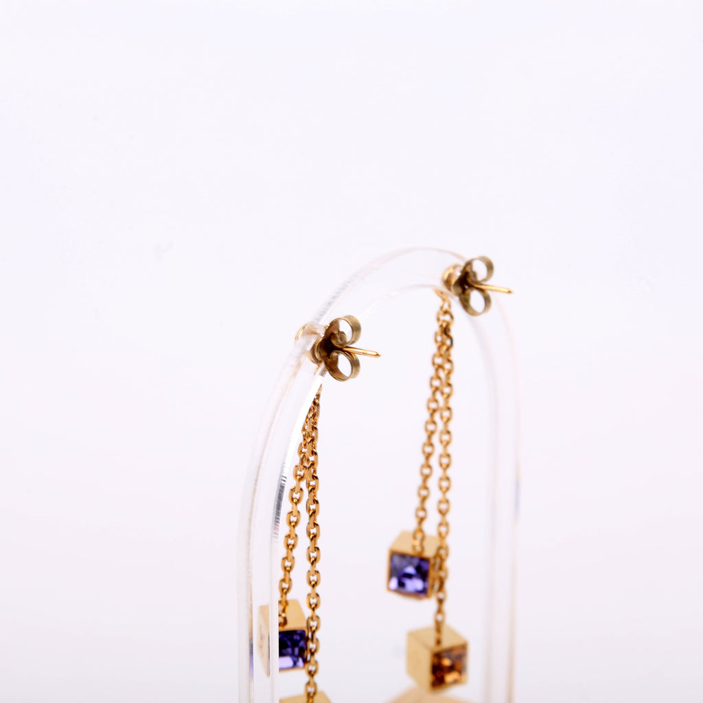 Gamble Swarovski Crystal Drop Earrings Gold/Purple