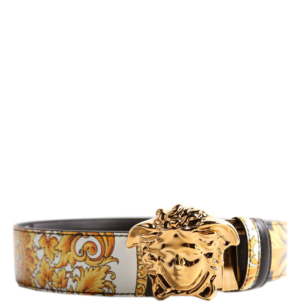Medusa Reversible Barocco/Leather Belt Size 95/38 Black/Yellow