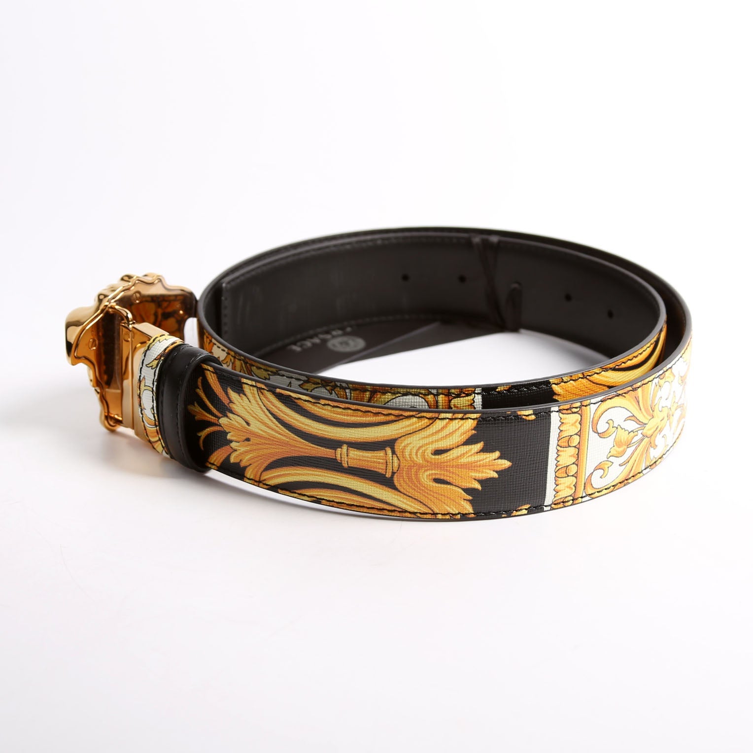Medusa Reversible Barocco/Leather Belt Size 95/38 Black/Yellow
