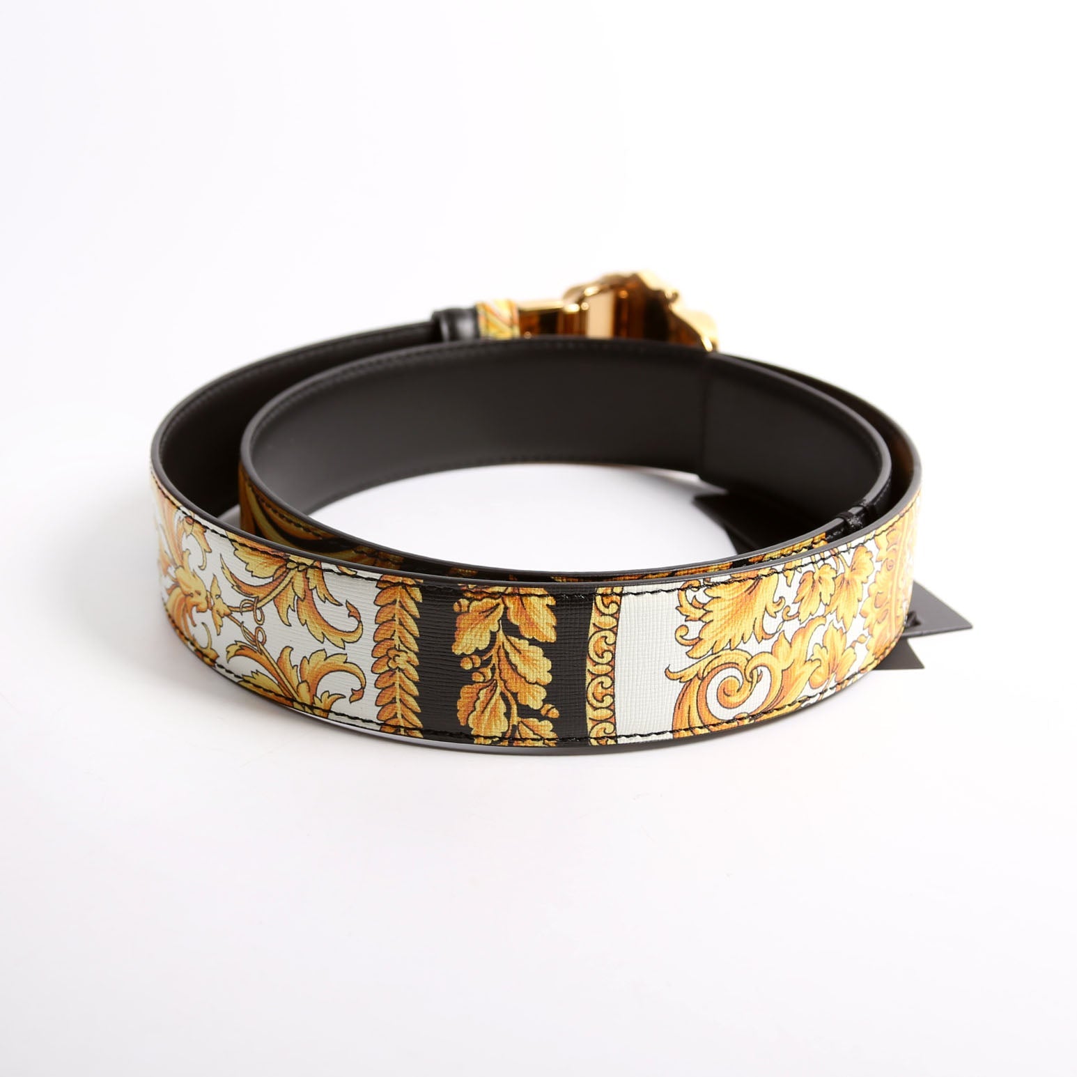 Medusa Reversible Barocco/Leather Belt Size 95/38 Black/Yellow
