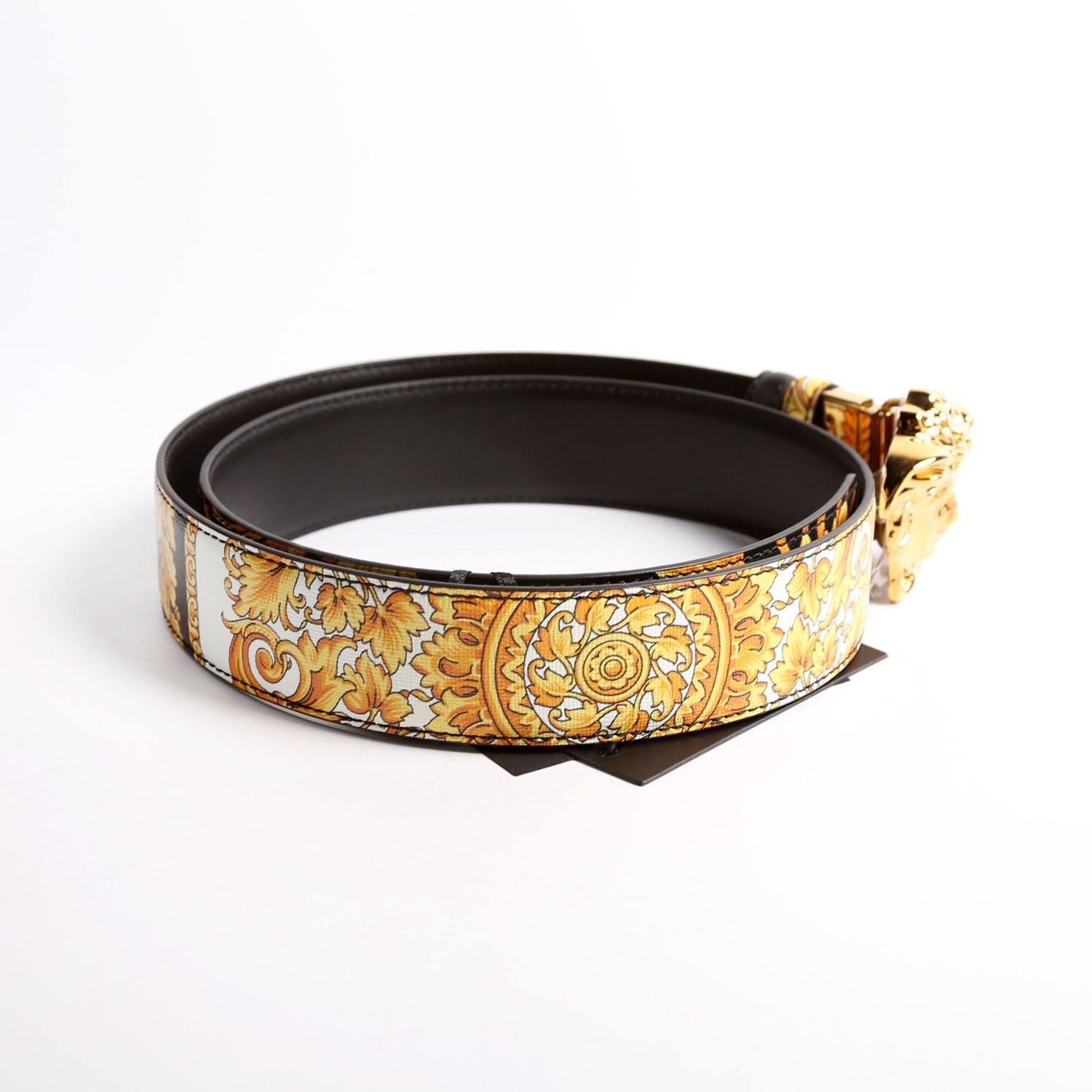 Medusa Reversible Barocco/Leather Belt Size 95/38 Black/Yellow