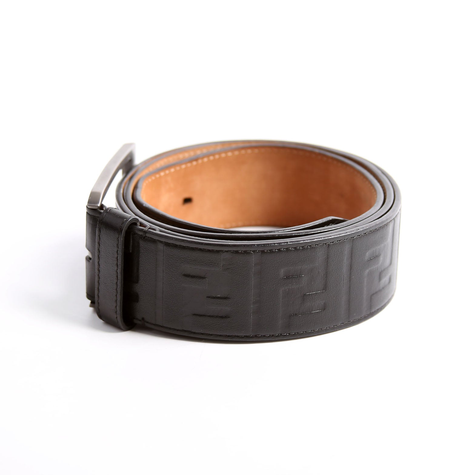 Fendi Square Buckle FF Leather Belt 45MM Size 115/56 Black