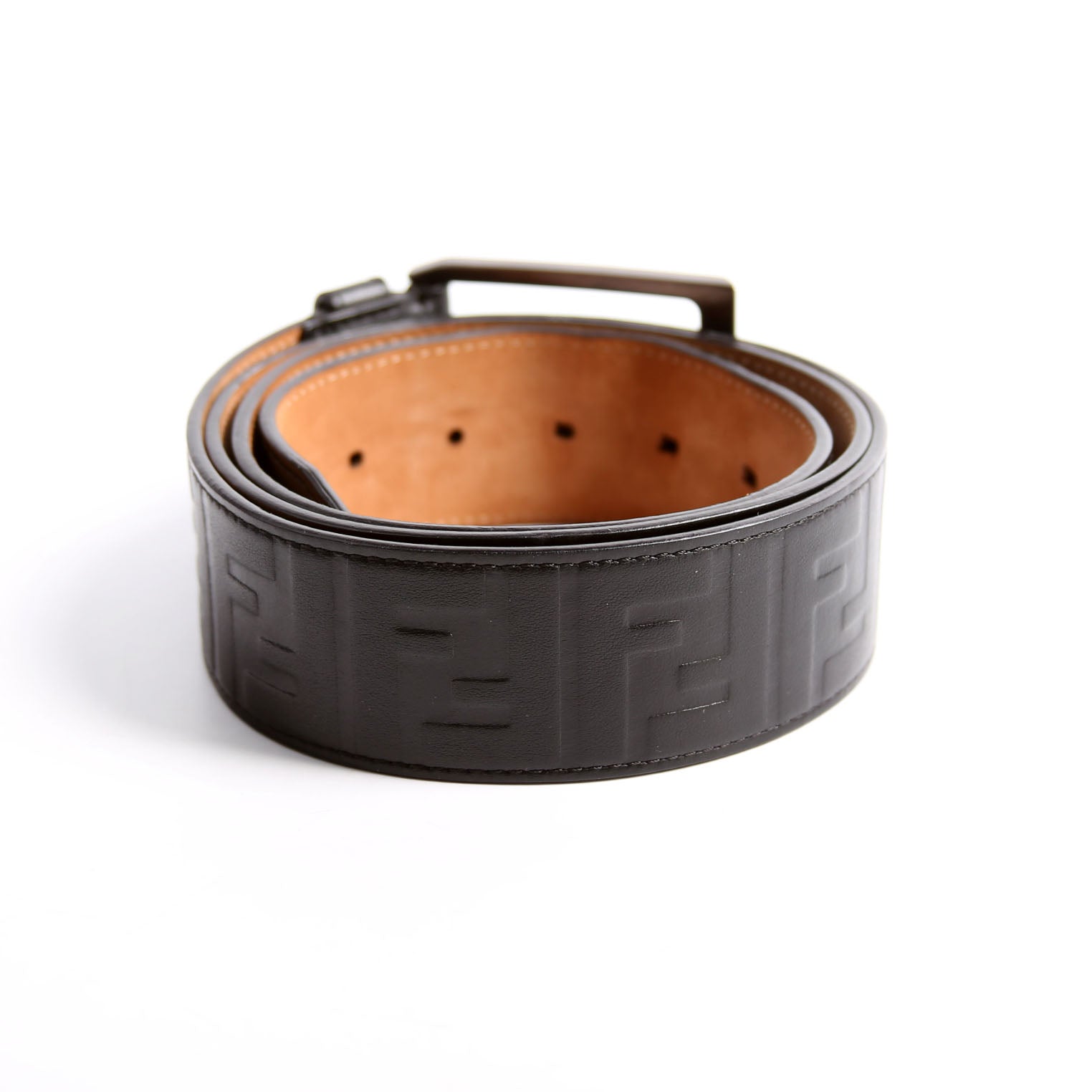 Fendi Square Buckle FF Leather Belt 45MM Size 115/56 Black