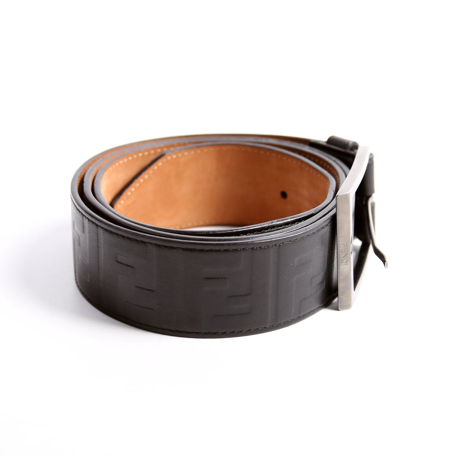 Fendi Square Buckle FF Leather Belt 45MM Size 115/56 Black