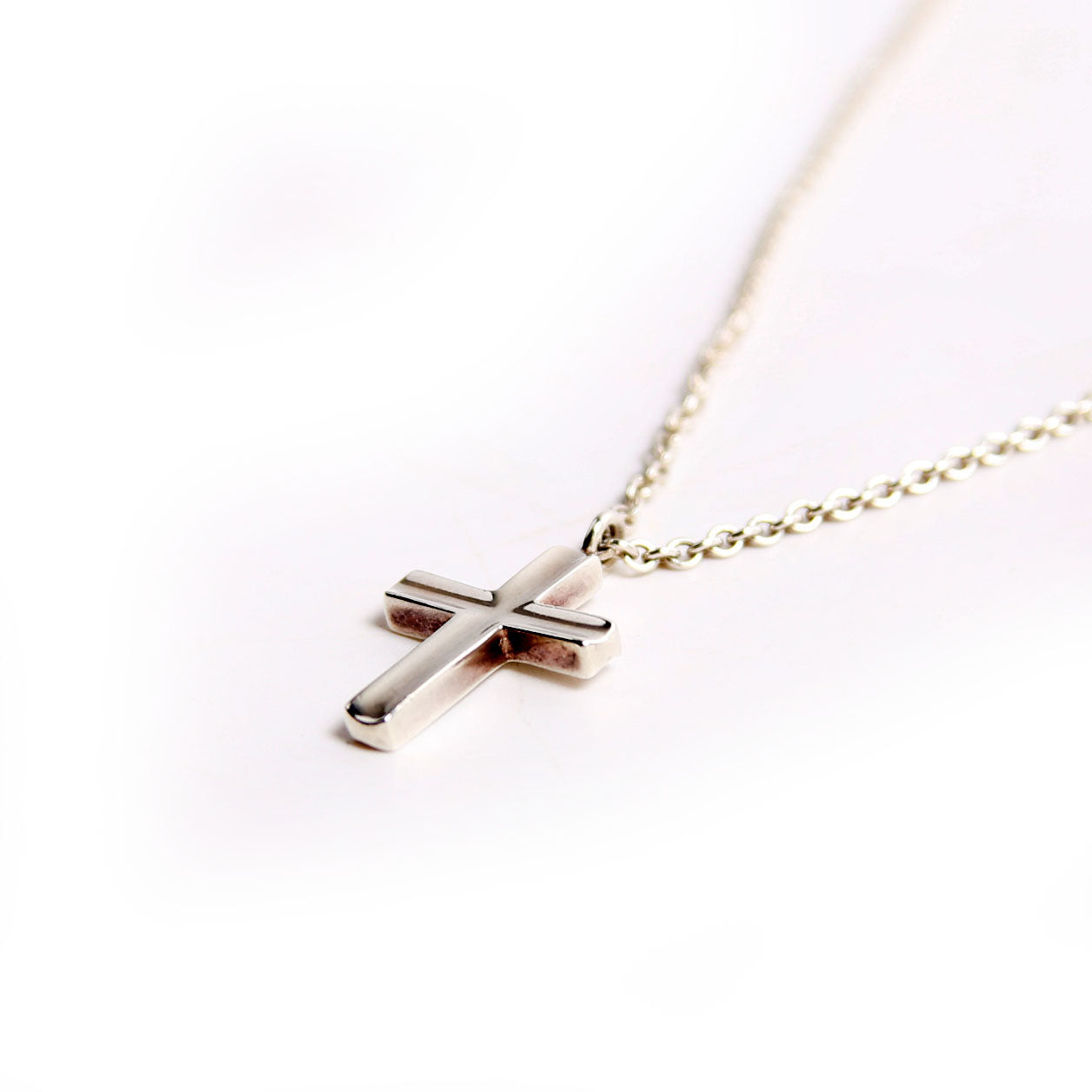 Concave Cross Pendant Necklace 925