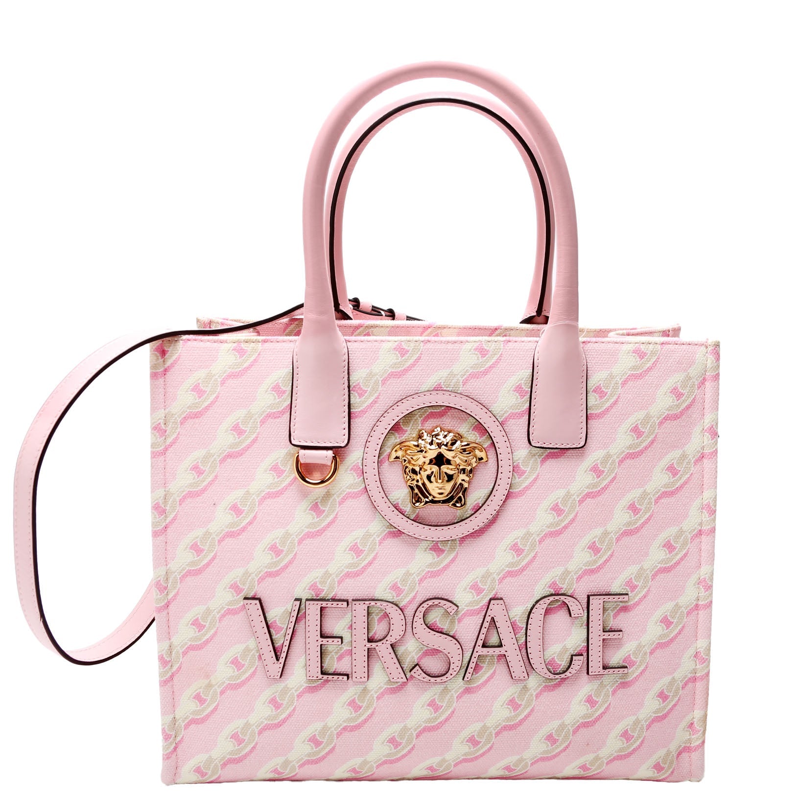 La Medusa Small Chain Print Canavs Tote Pink/Gray