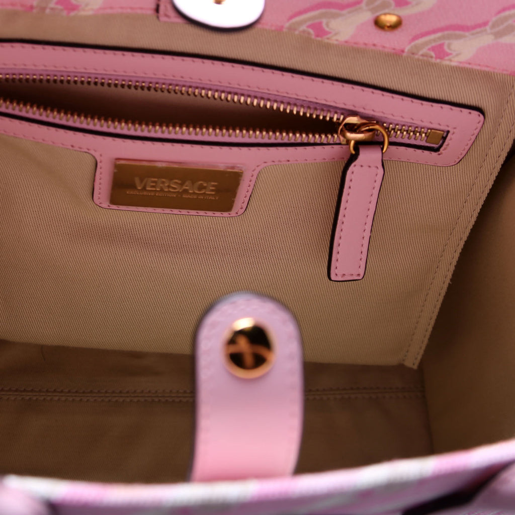 La Medusa Small Chain Print Canavs Tote Pink/Gray