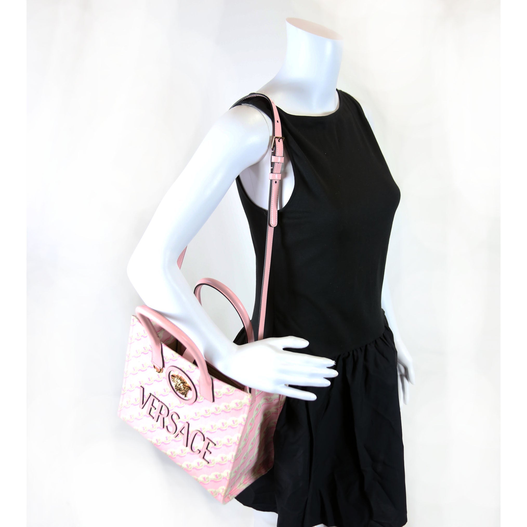La Medusa Small Chain Print Canavs Tote Pink/Gray