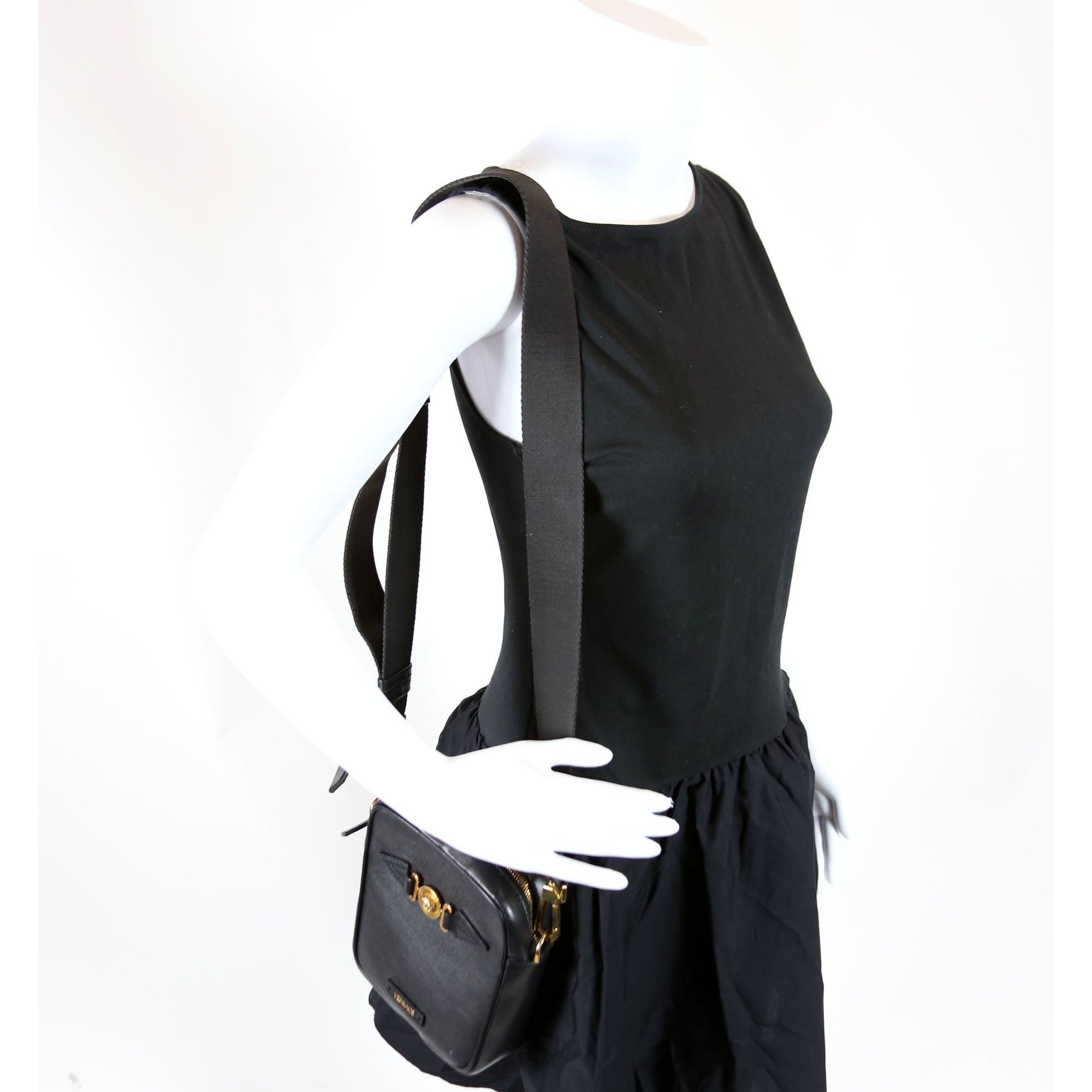Medusa Biggie Small Crossbody Leather Black