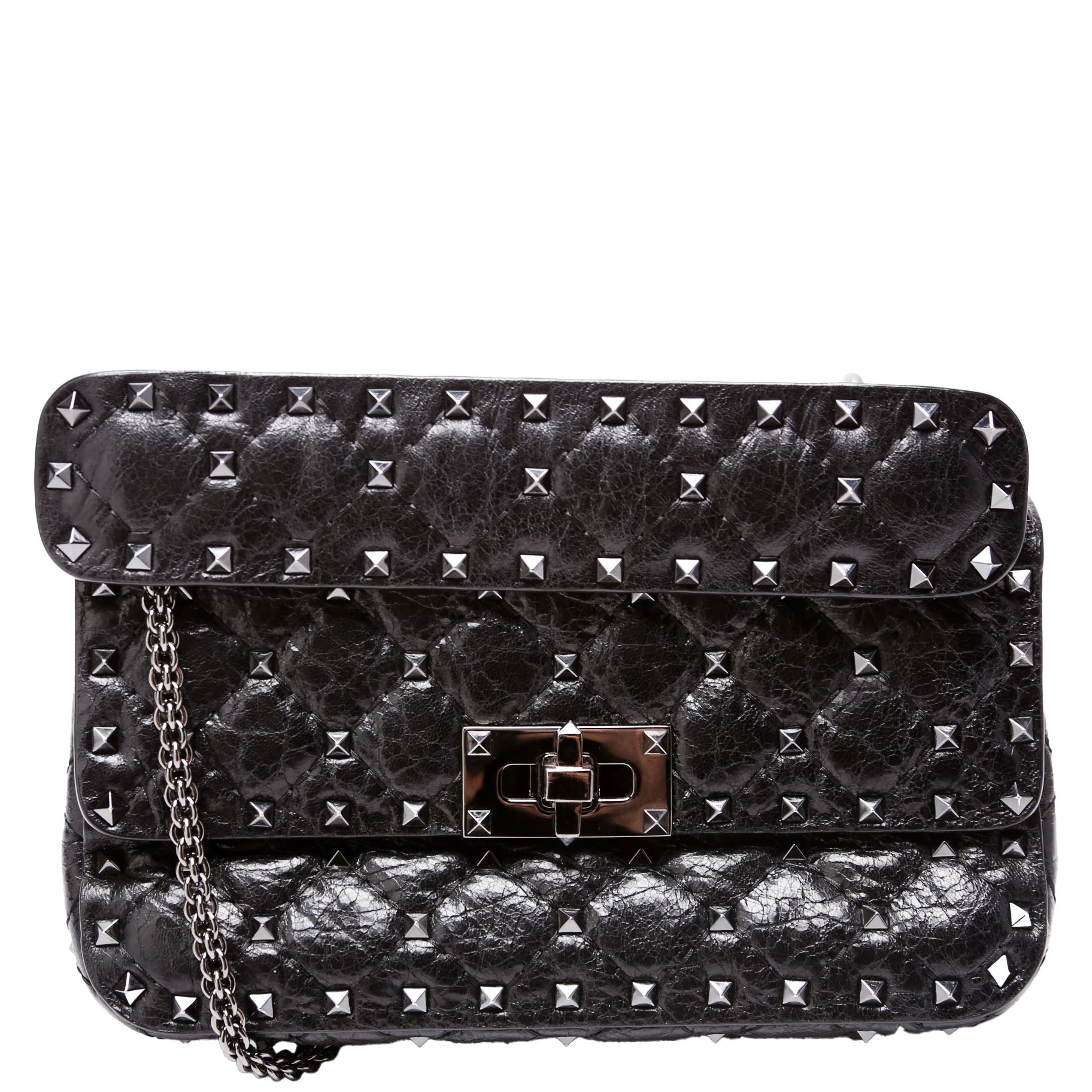 Rockstud Spike Bag Small Craquelle Nappa Black