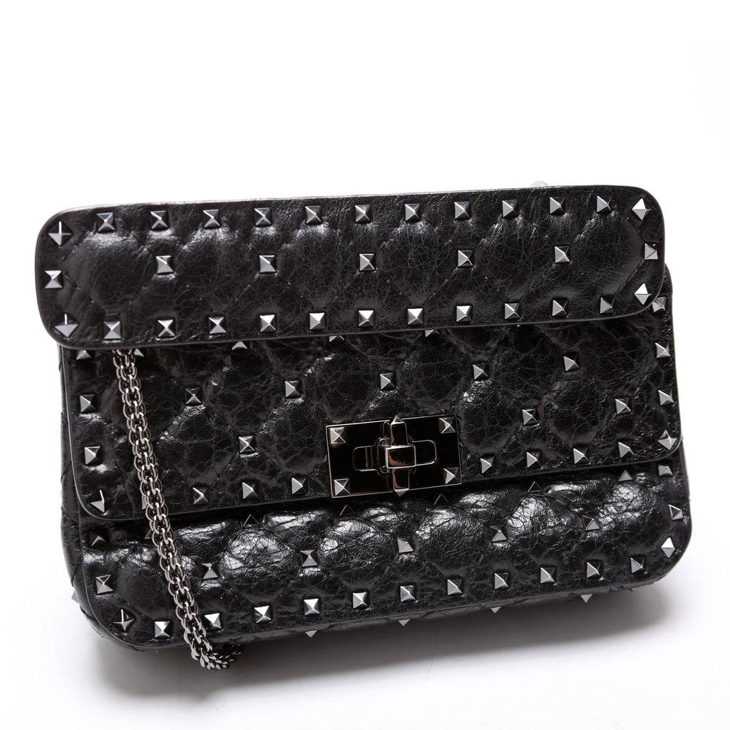 Rockstud Spike Bag Small Craquelle Nappa Black