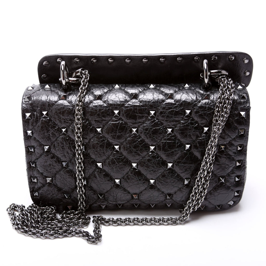 Rockstud Spike Bag Small Craquelle Nappa Black