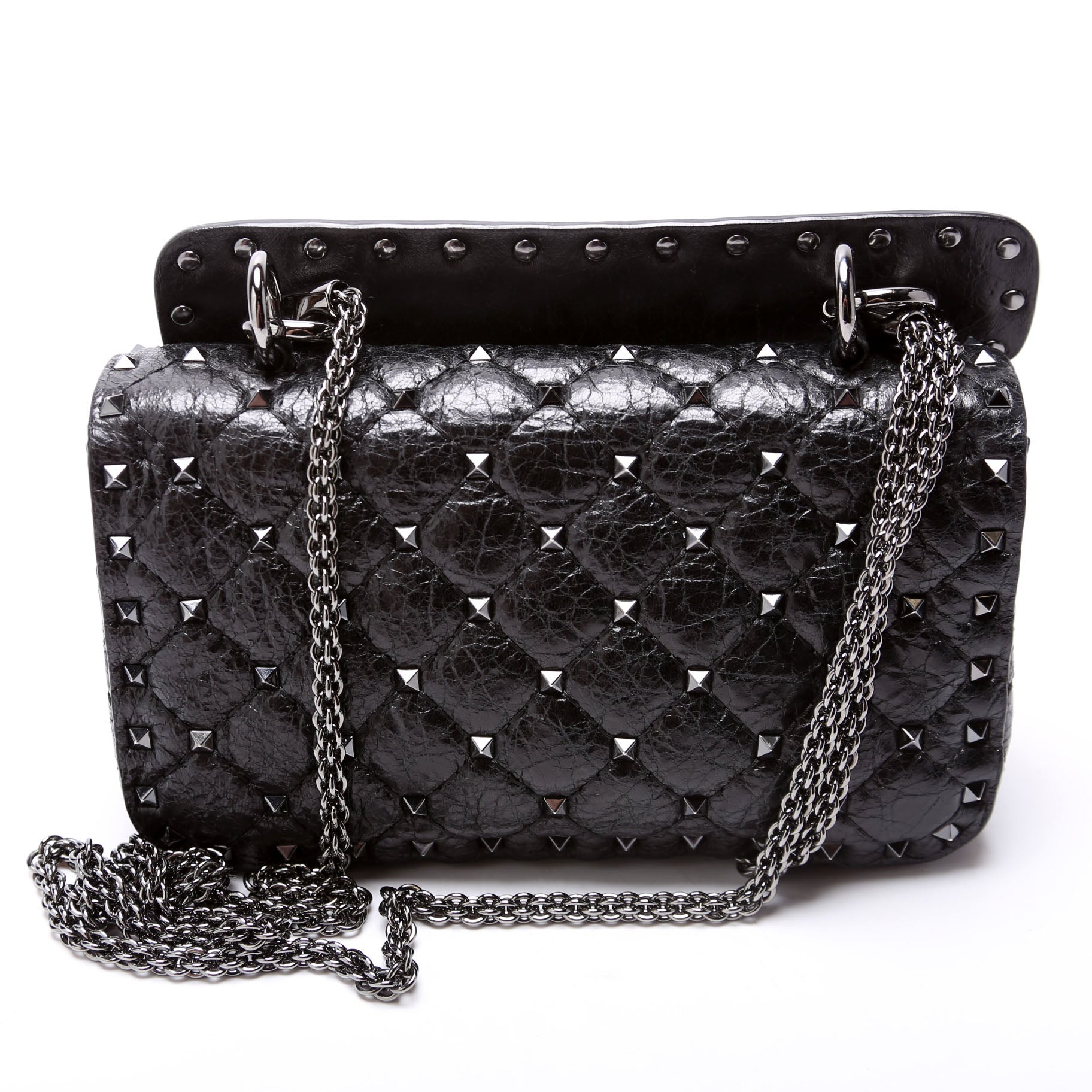 Rockstud Spike Bag Small Craquelle Nappa Black