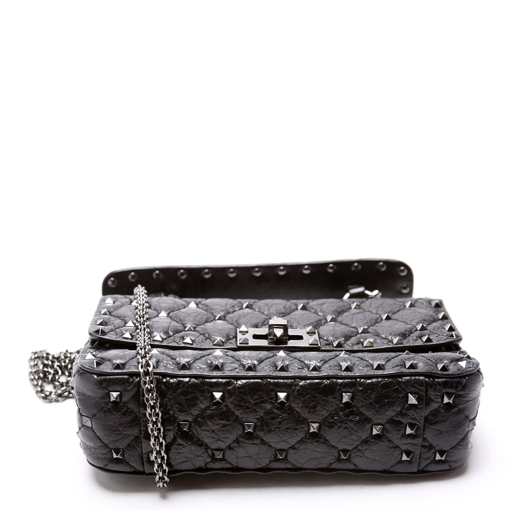 Rockstud Spike Bag Small Craquelle Nappa Black