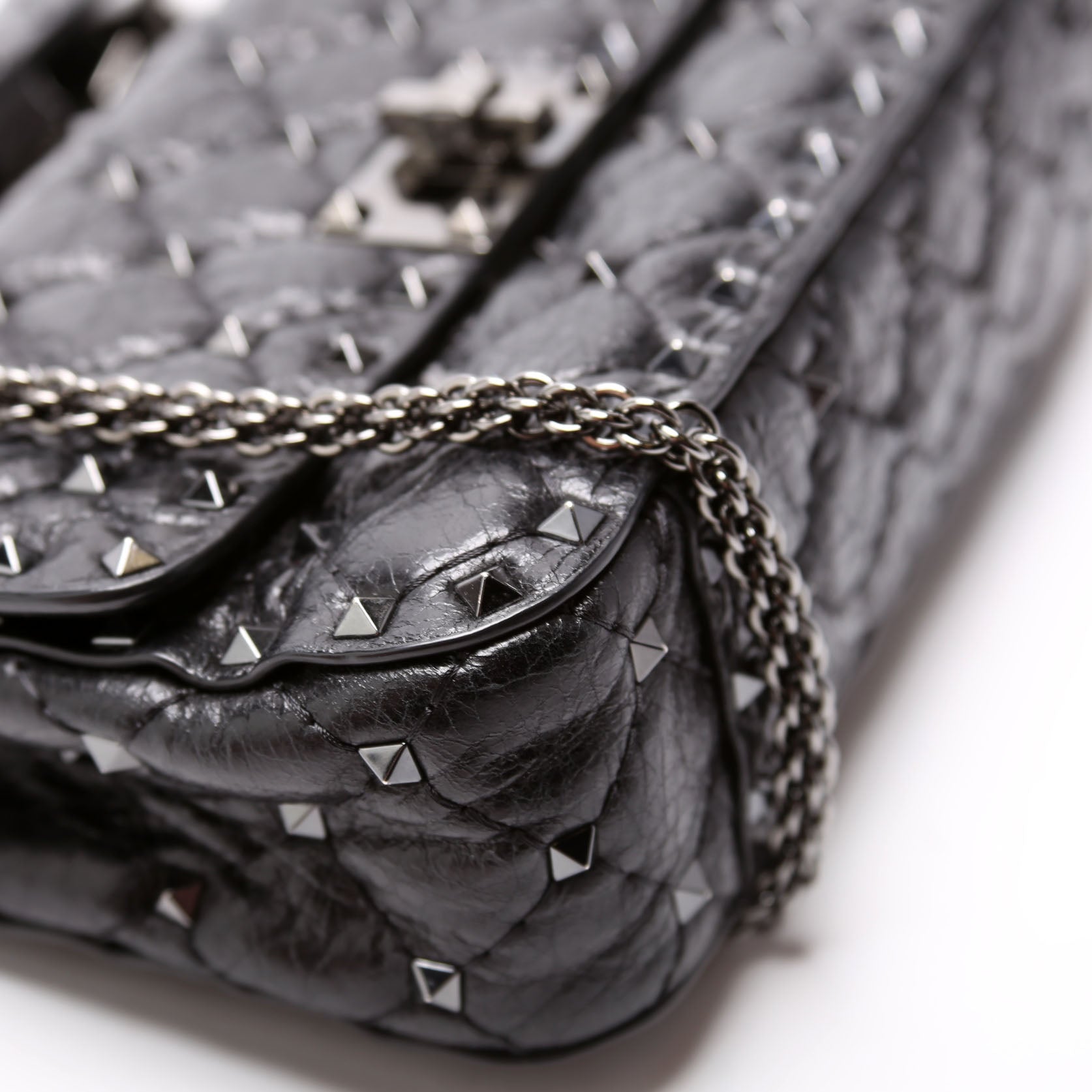 Rockstud Spike Bag Small Craquelle Nappa Black