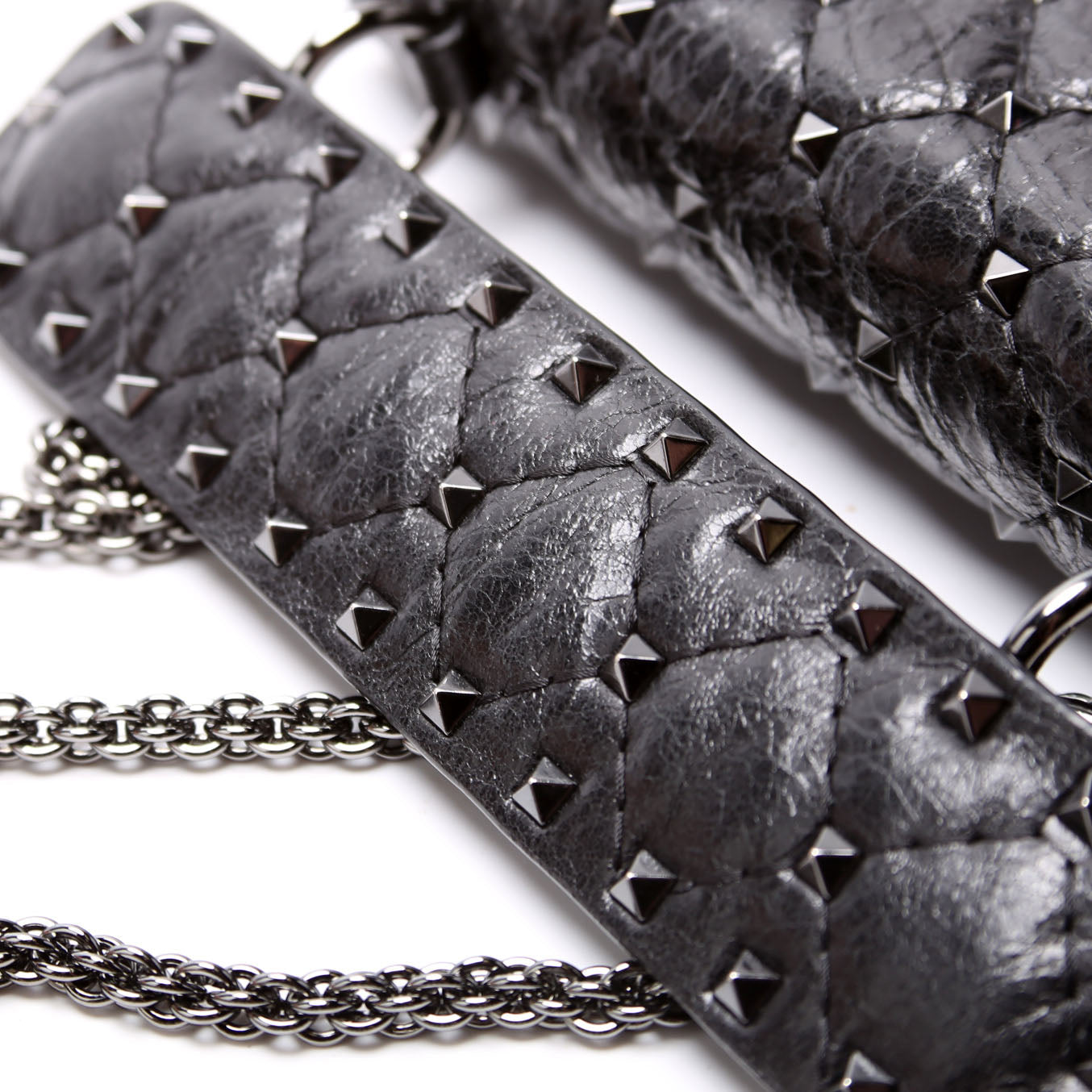 Rockstud Spike Bag Small Craquelle Nappa Black