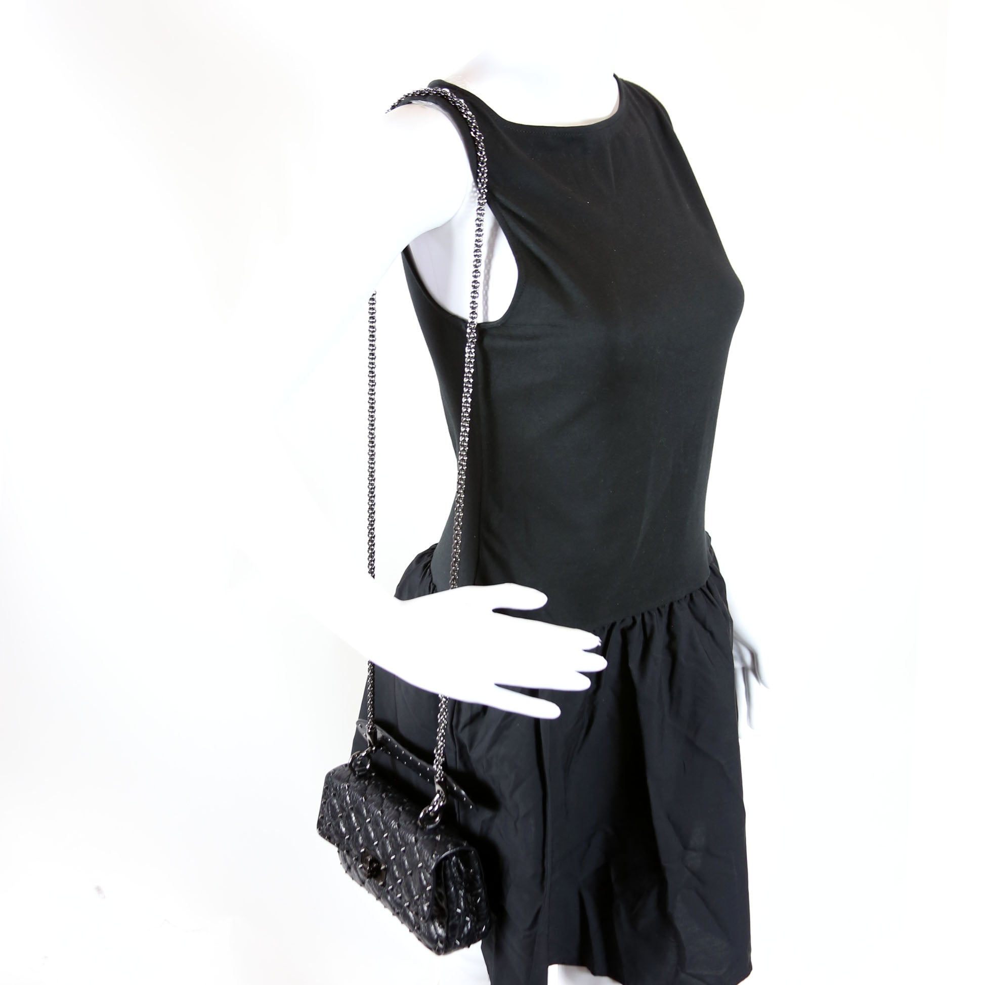 Rockstud Spike Bag Small Craquelle Nappa Black
