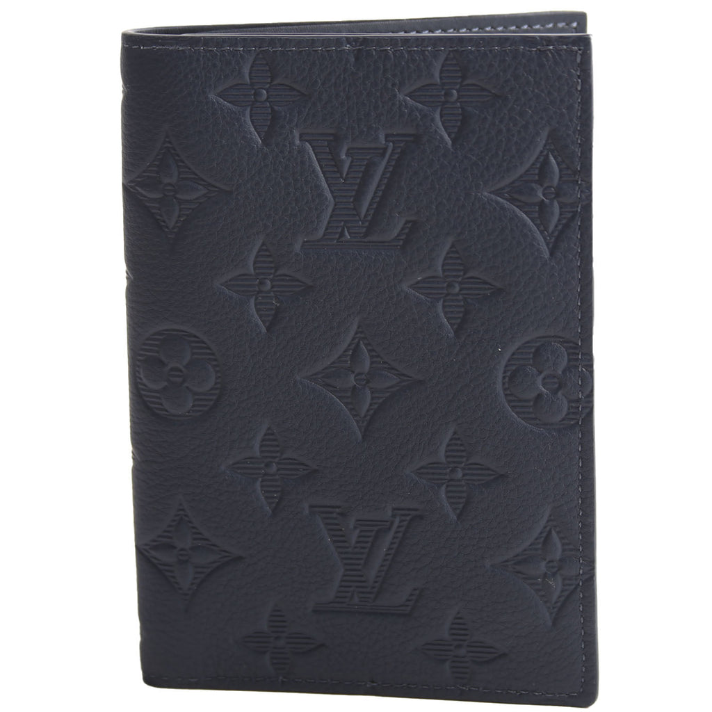 Passport Cover Monogram Shadow Embossed Calfskin Navy