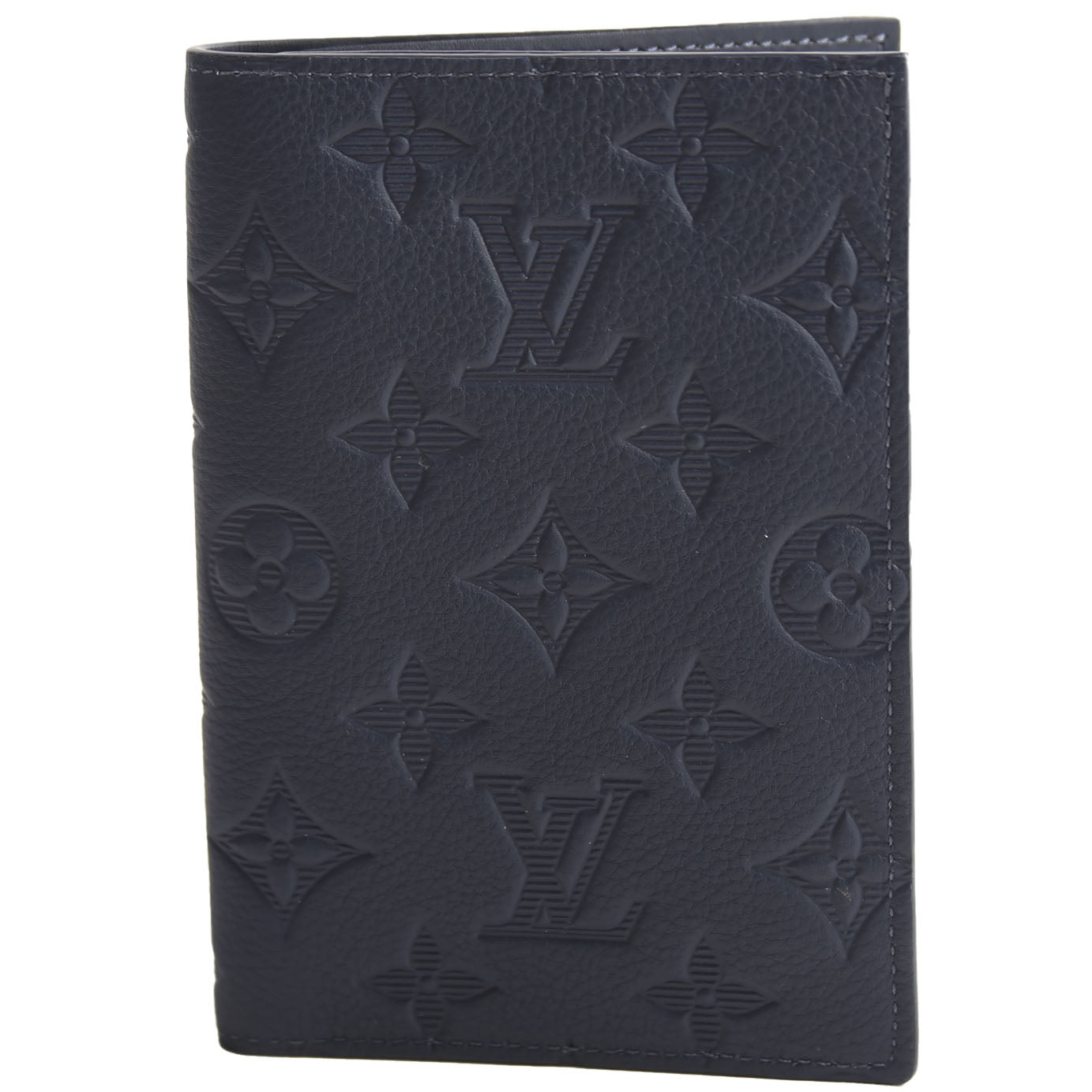 Passport Cover Monogram Shadow Embossed Calfskin Navy