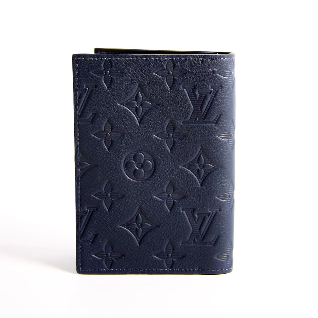 Passport Cover Monogram Shadow Embossed Calfskin Navy