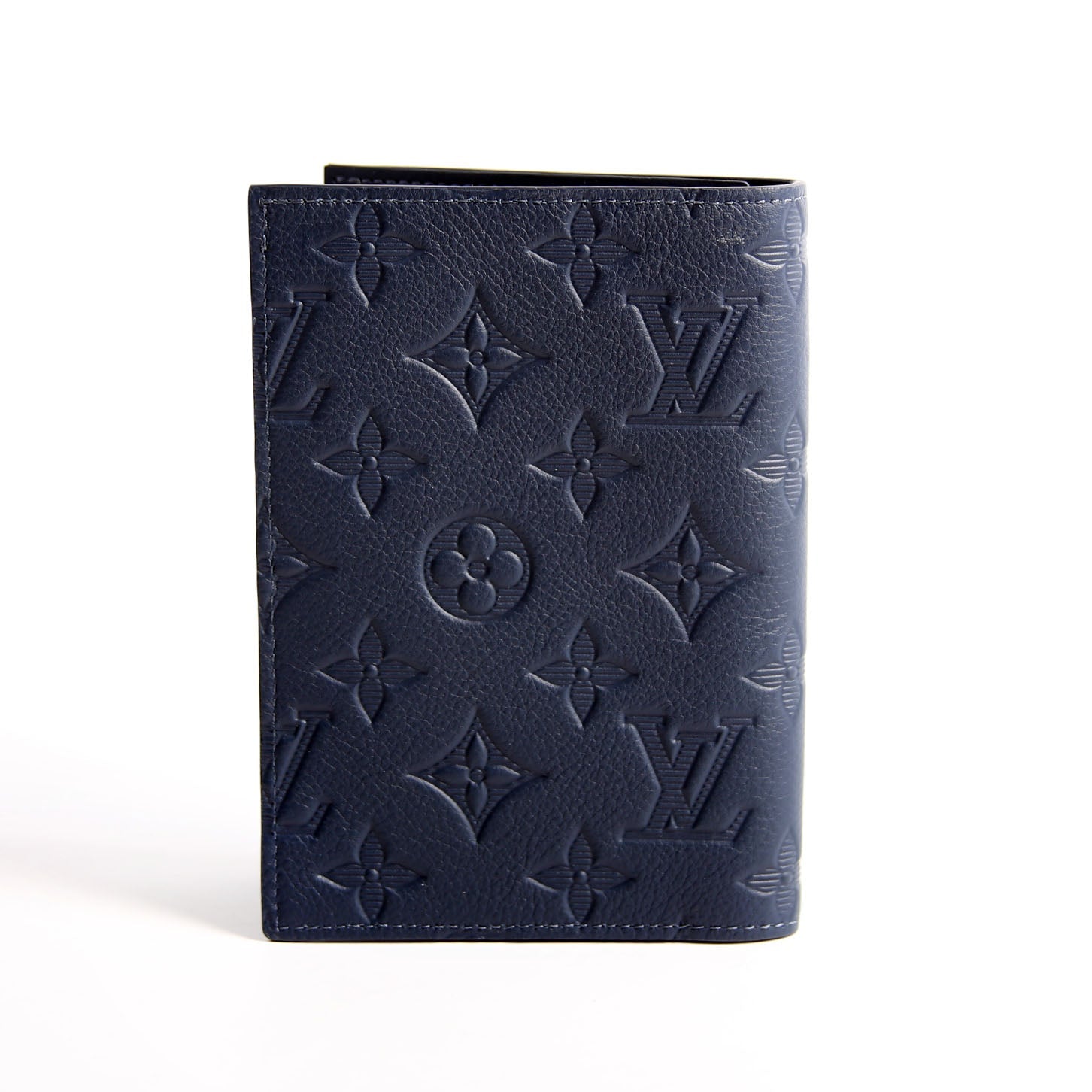 Passport Cover Monogram Shadow Embossed Calfskin Navy