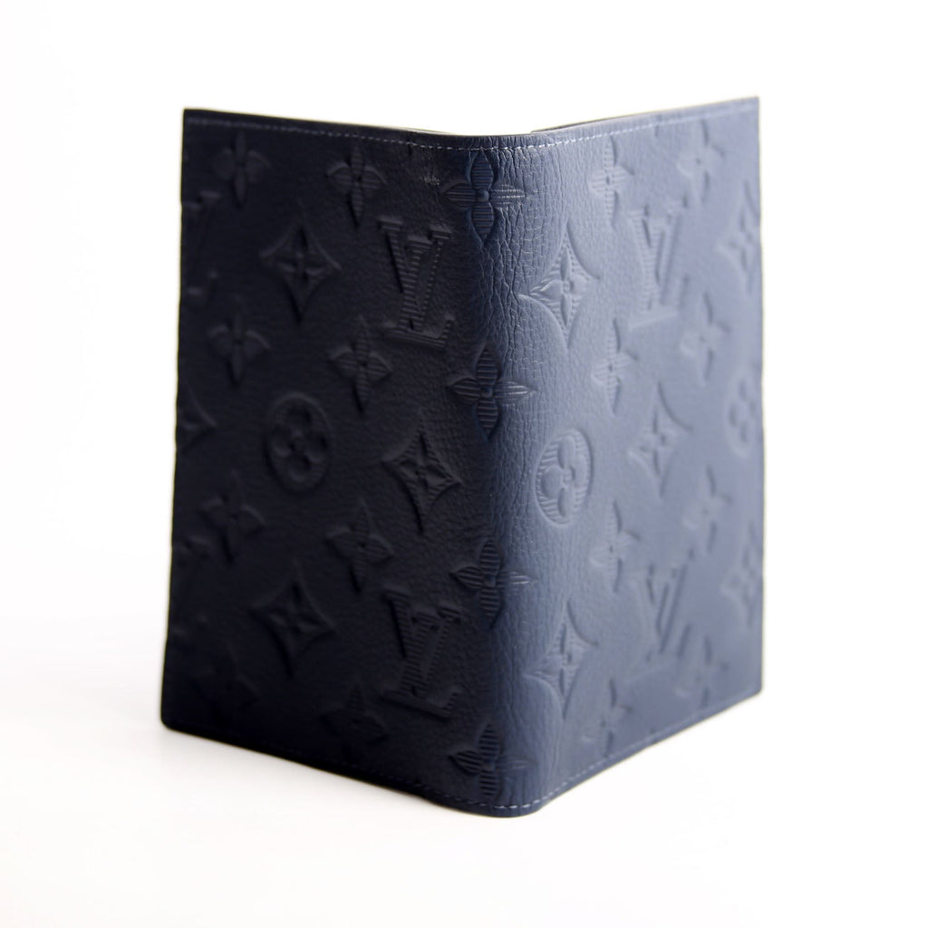 Passport Cover Monogram Shadow Embossed Calfskin Navy