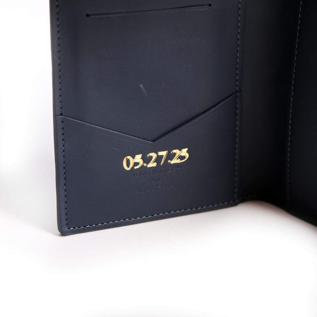 Passport Cover Monogram Shadow Embossed Calfskin Navy