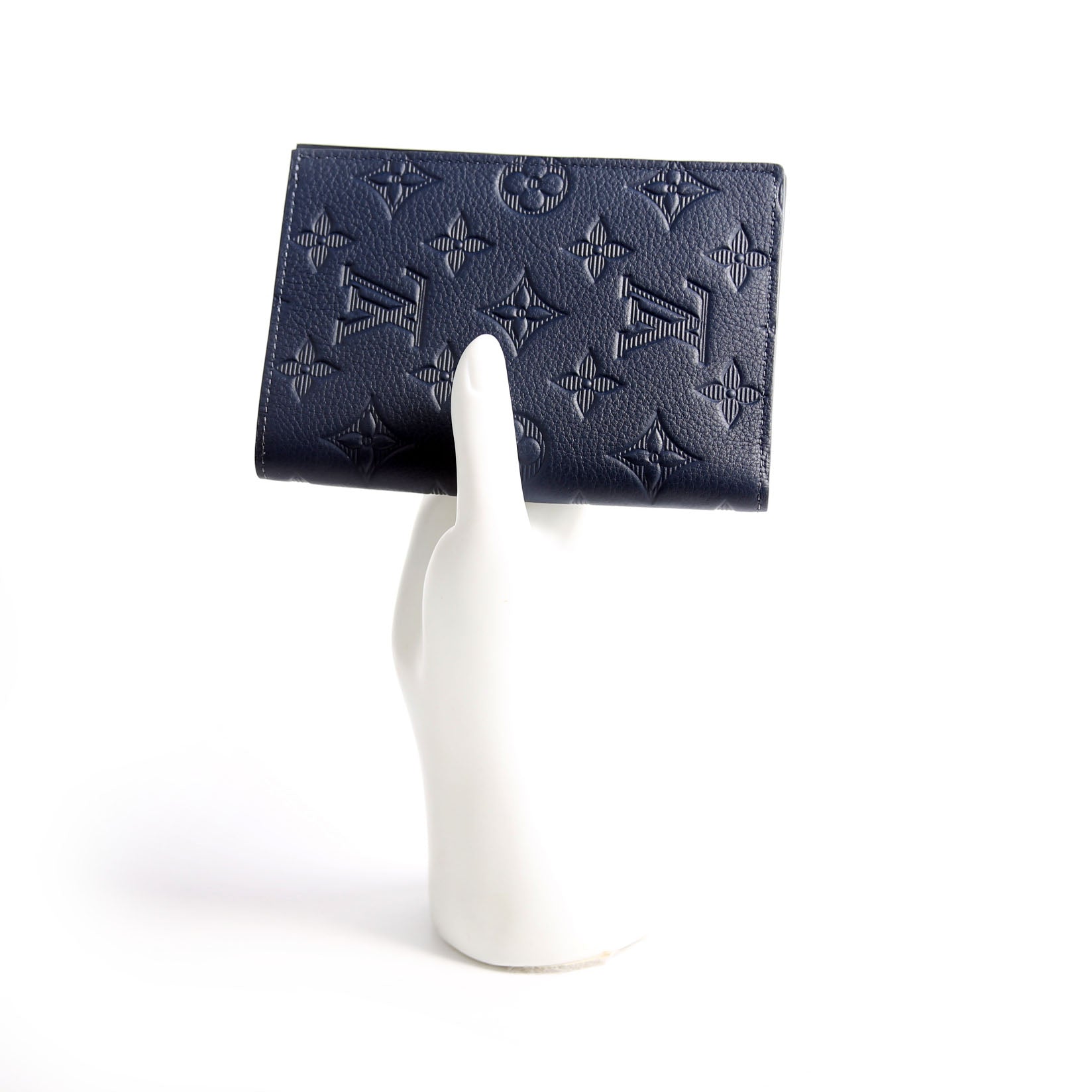 Passport Cover Monogram Shadow Embossed Calfskin Navy
