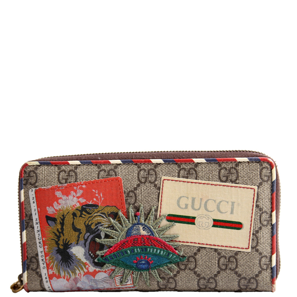 473909 GG Supreme Courrier Embossed UFP Zip Around Wallet Beige/Multicolor