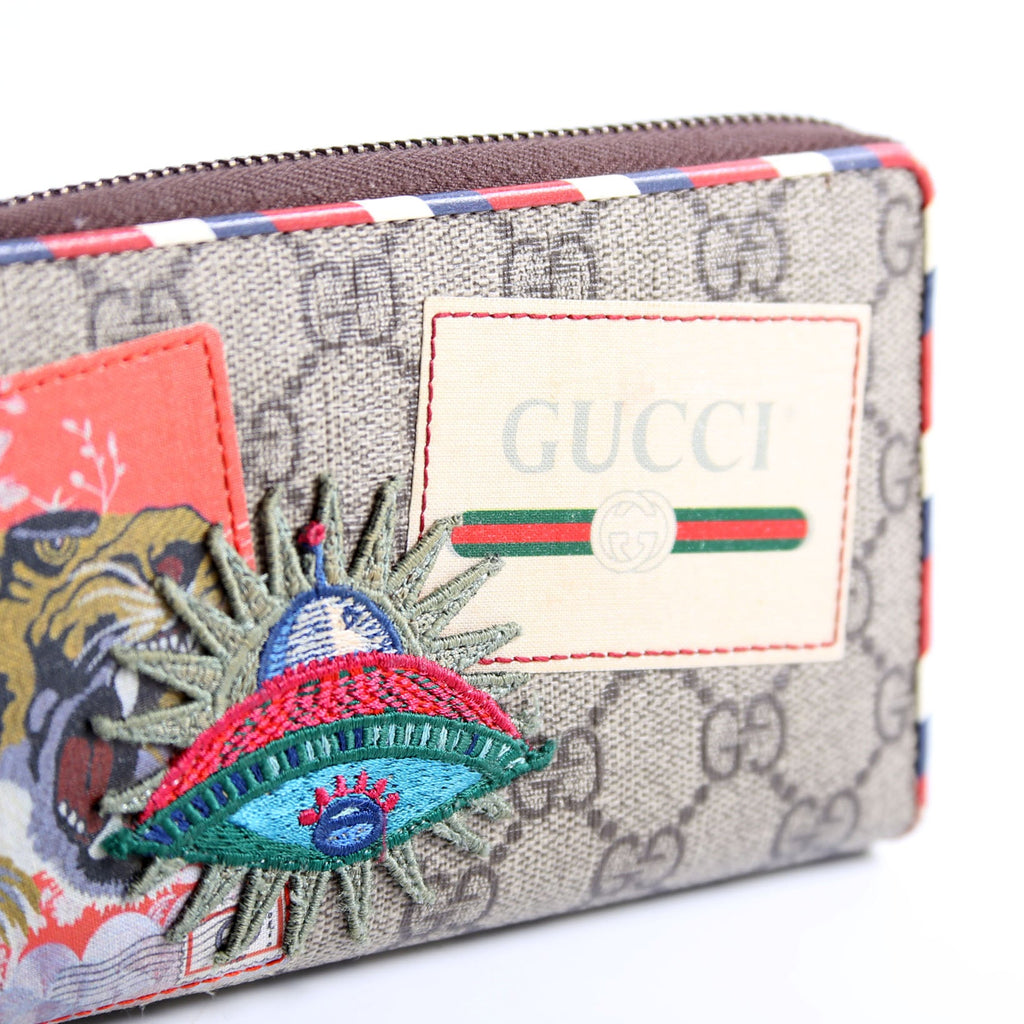 473909 GG Supreme Courrier Embossed UFP Zip Around Wallet Beige/Multicolor
