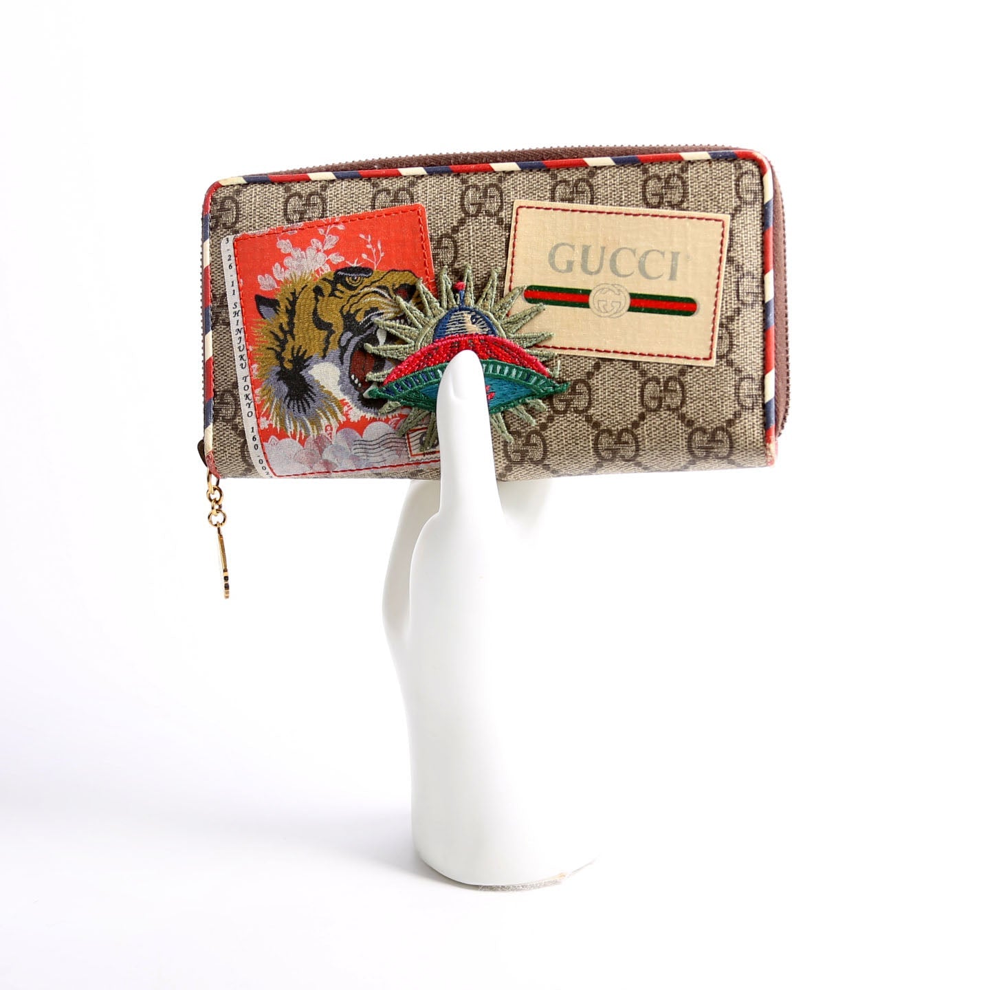 473909 GG Supreme Courrier Embossed UFP Zip Around Wallet Beige/Multicolor