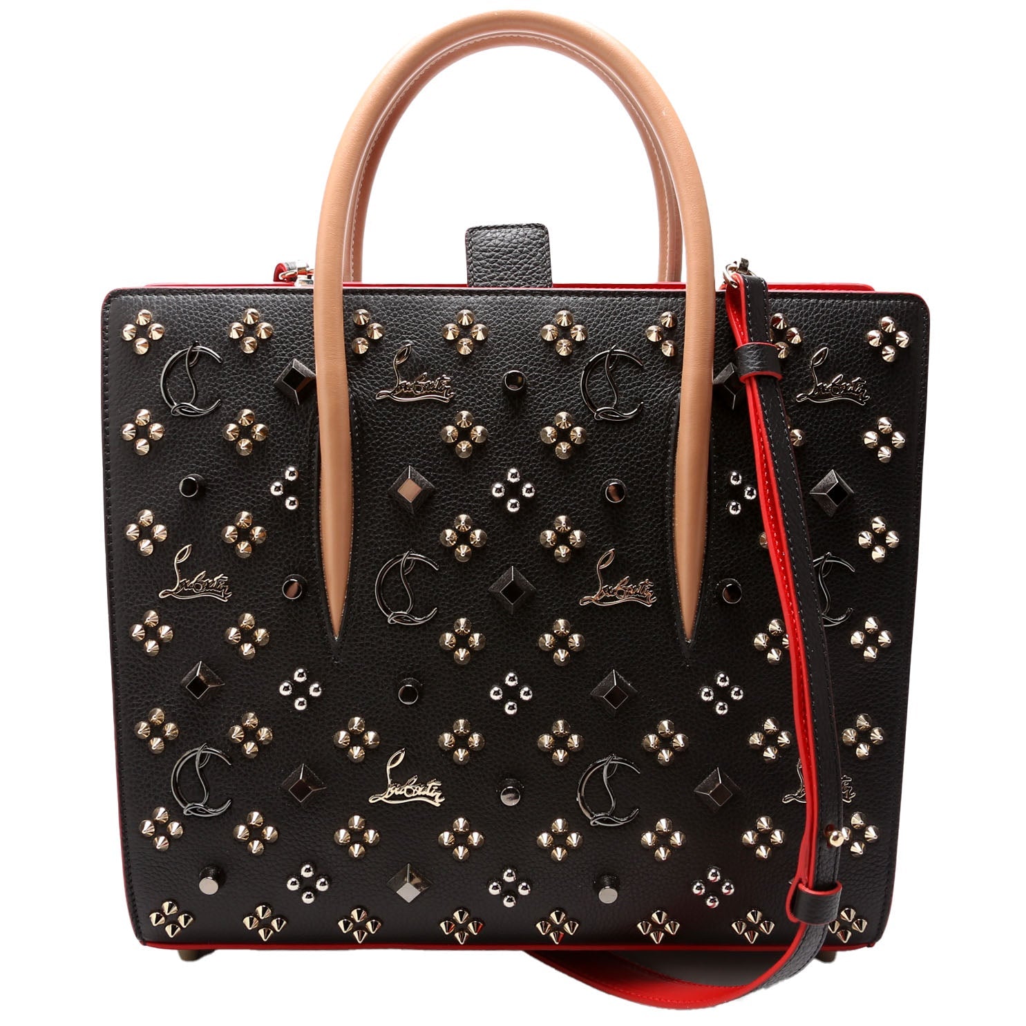 Paloma Medium Satchel Calfskin Spikes Black/Red/Nude