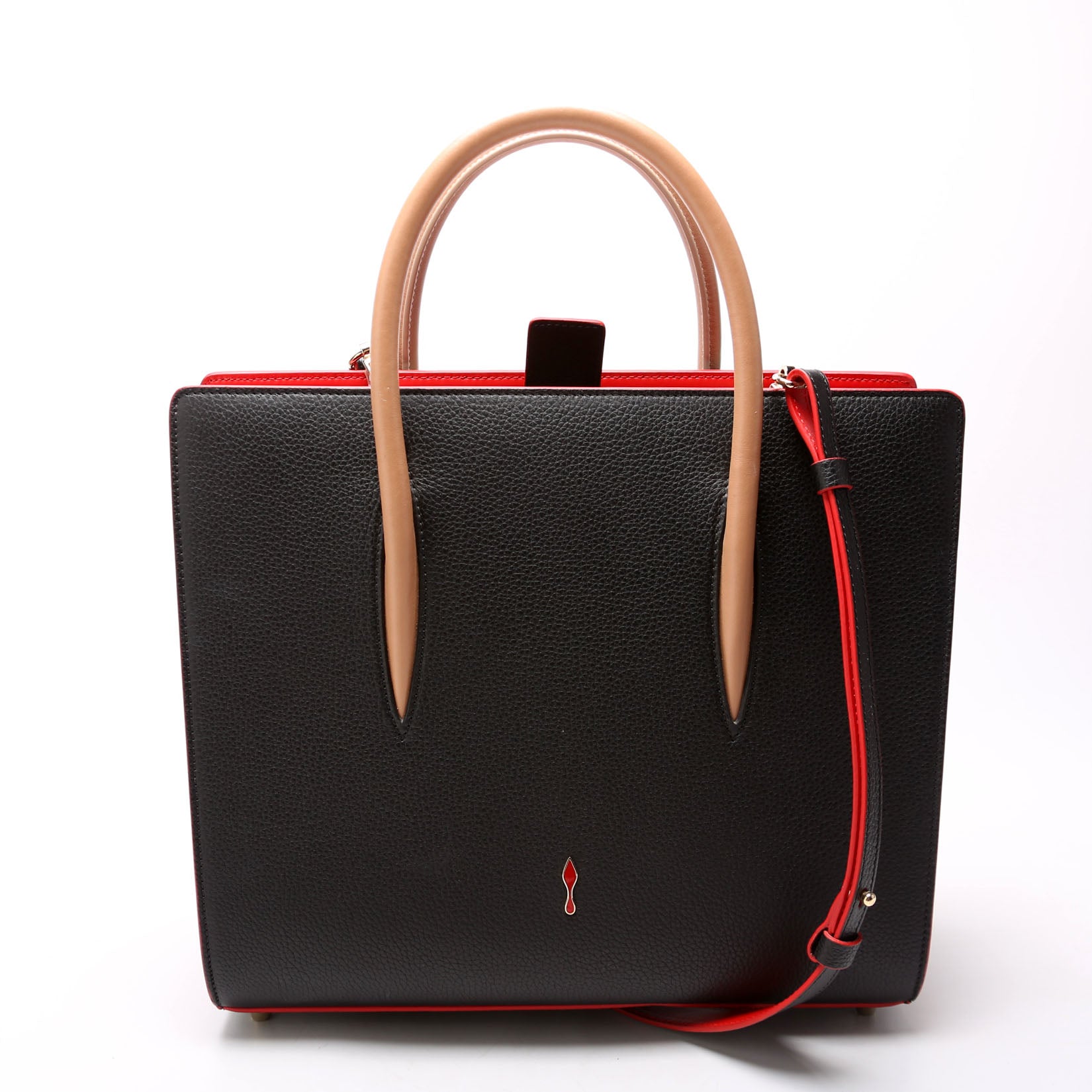 Paloma Medium Satchel Calfskin Spikes Black/Red/Nude
