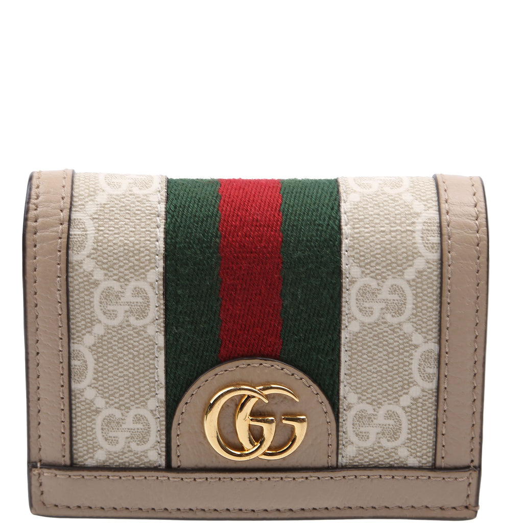 Ophidia GG Card Case Wallet Beige