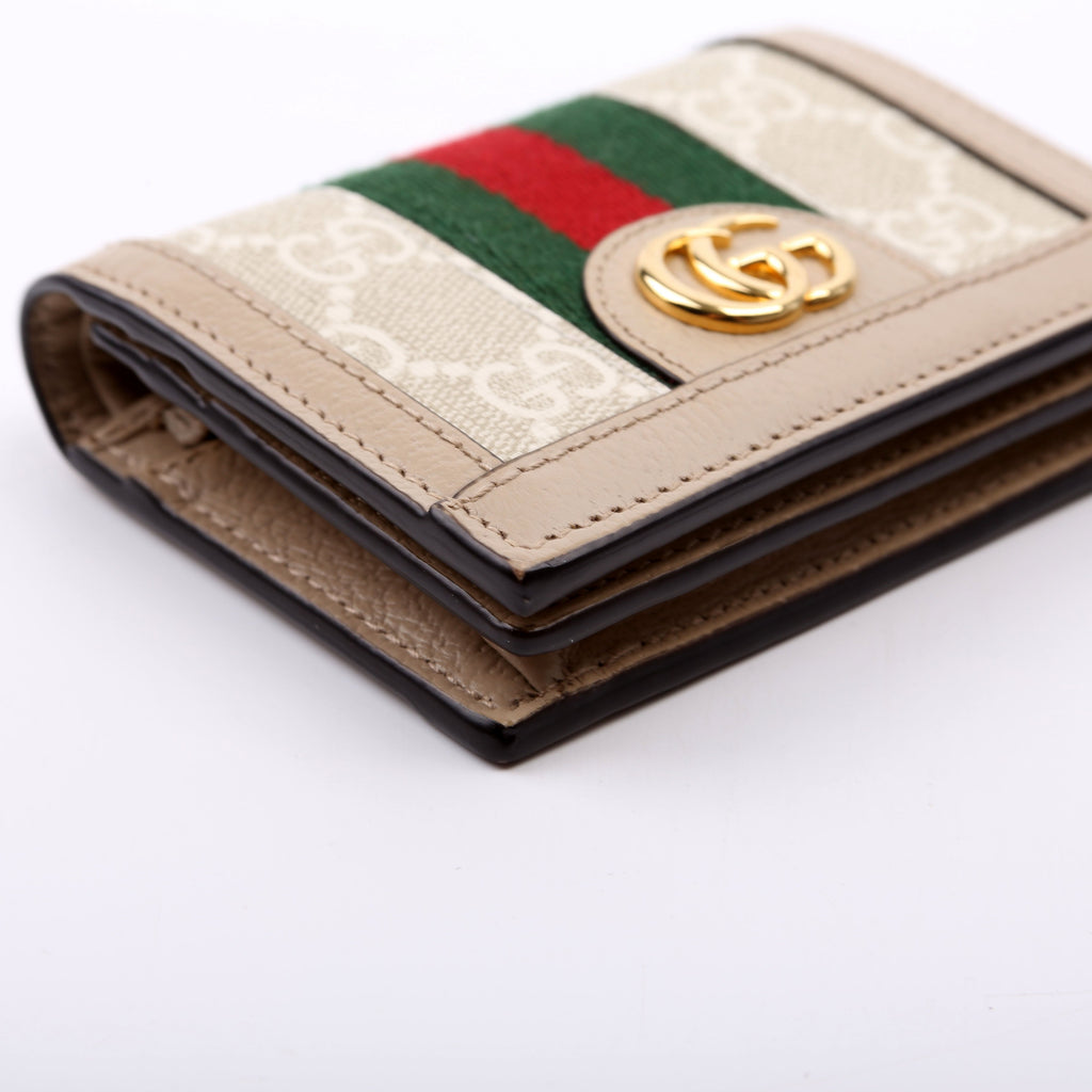 Ophidia GG Card Case Wallet Beige