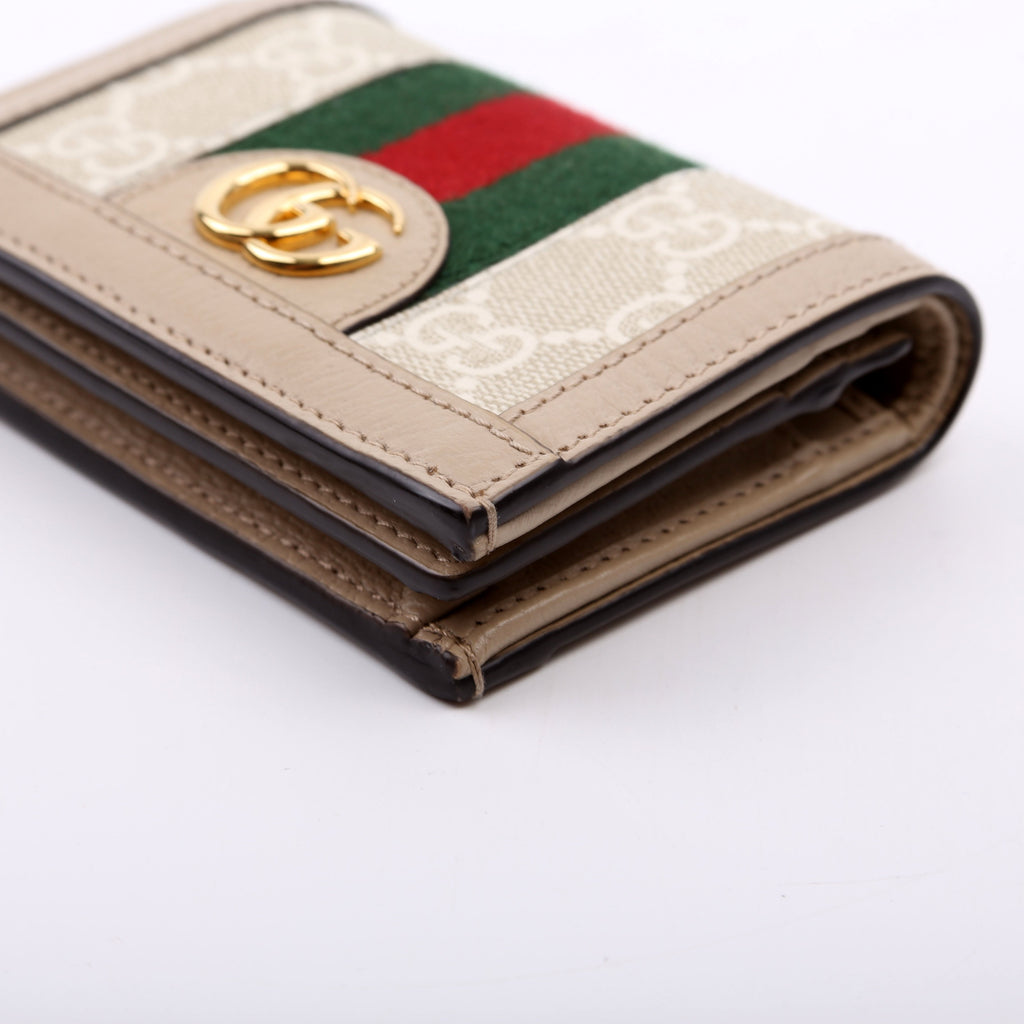 Ophidia GG Card Case Wallet Beige