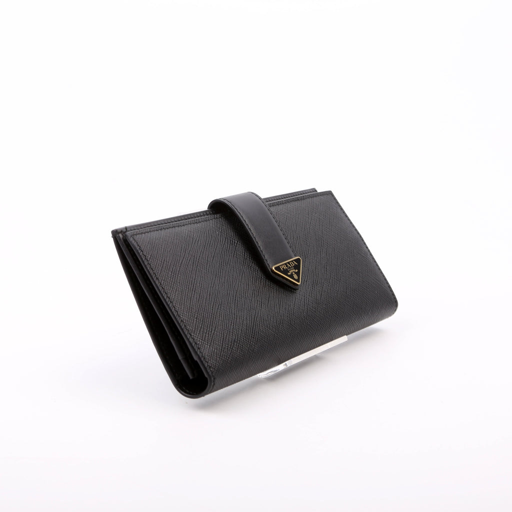 Saffiano Triangle Logo Large Wallet Black