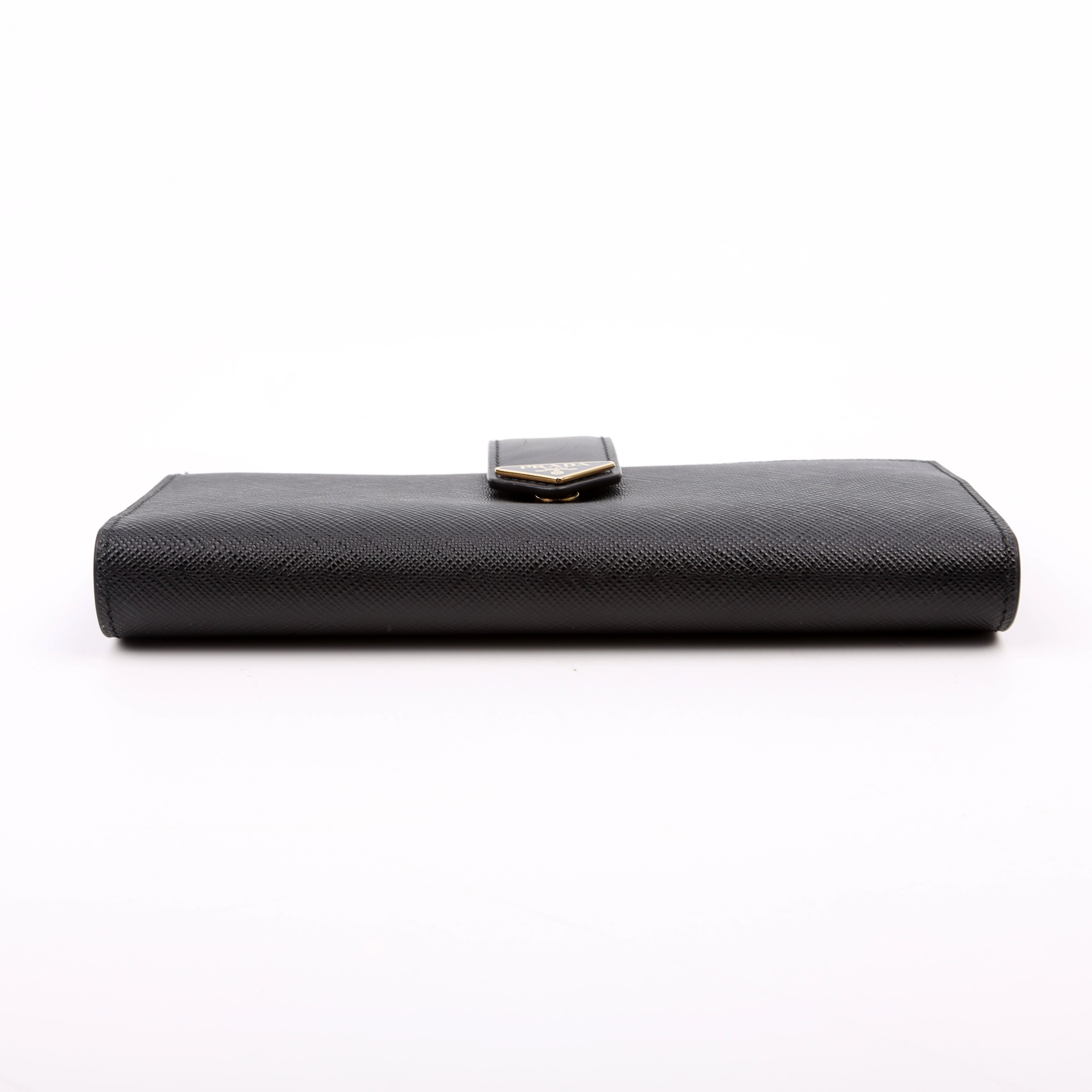 Saffiano Triangle Logo Large Wallet Black