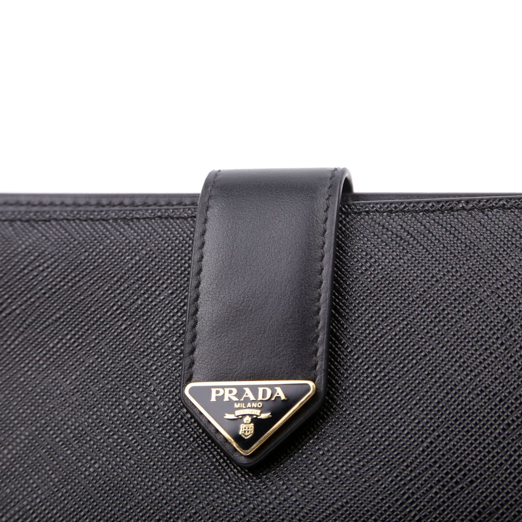 Saffiano Triangle Logo Large Wallet Black