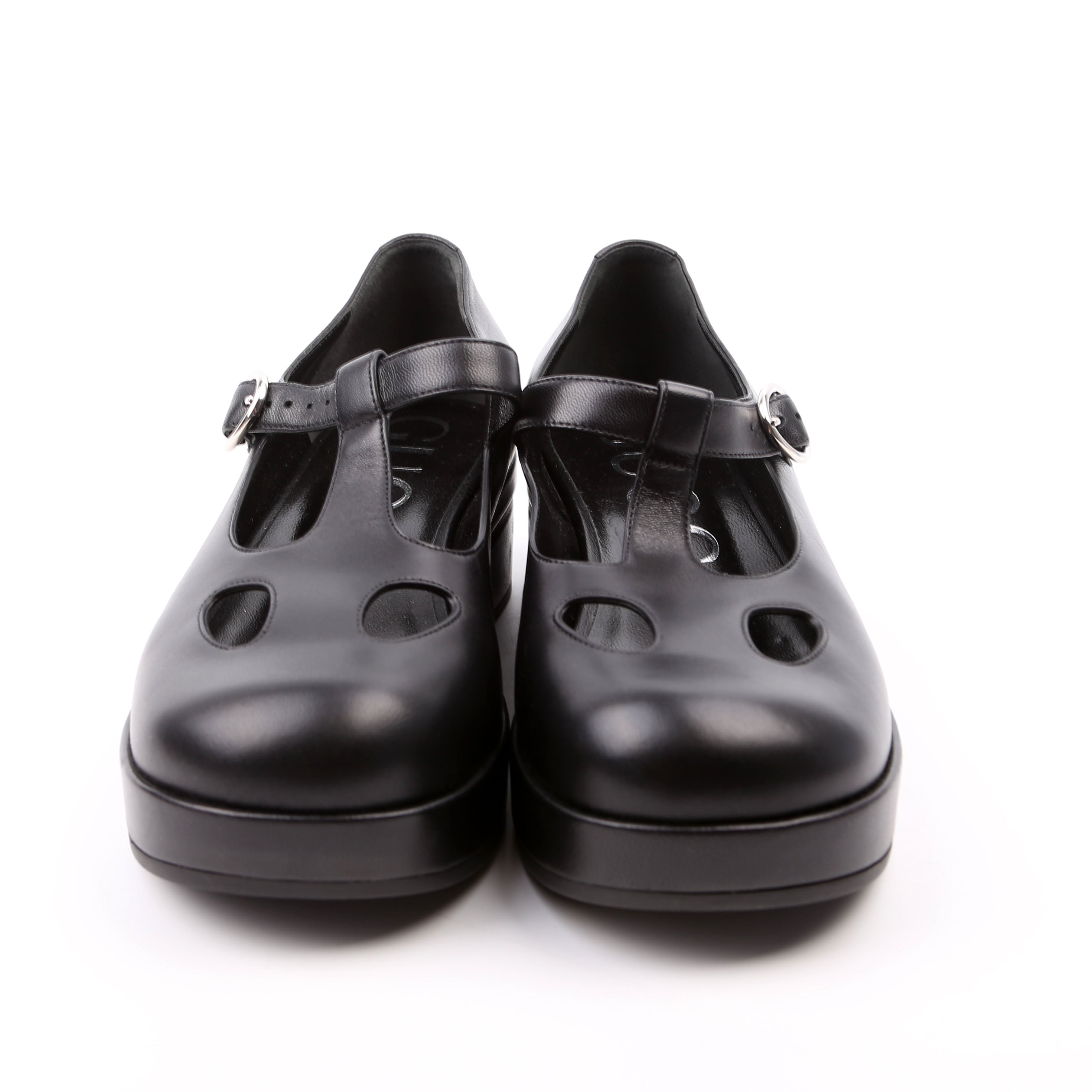 Leather Cut-Out Mary Jane Pumps Size 38 Black