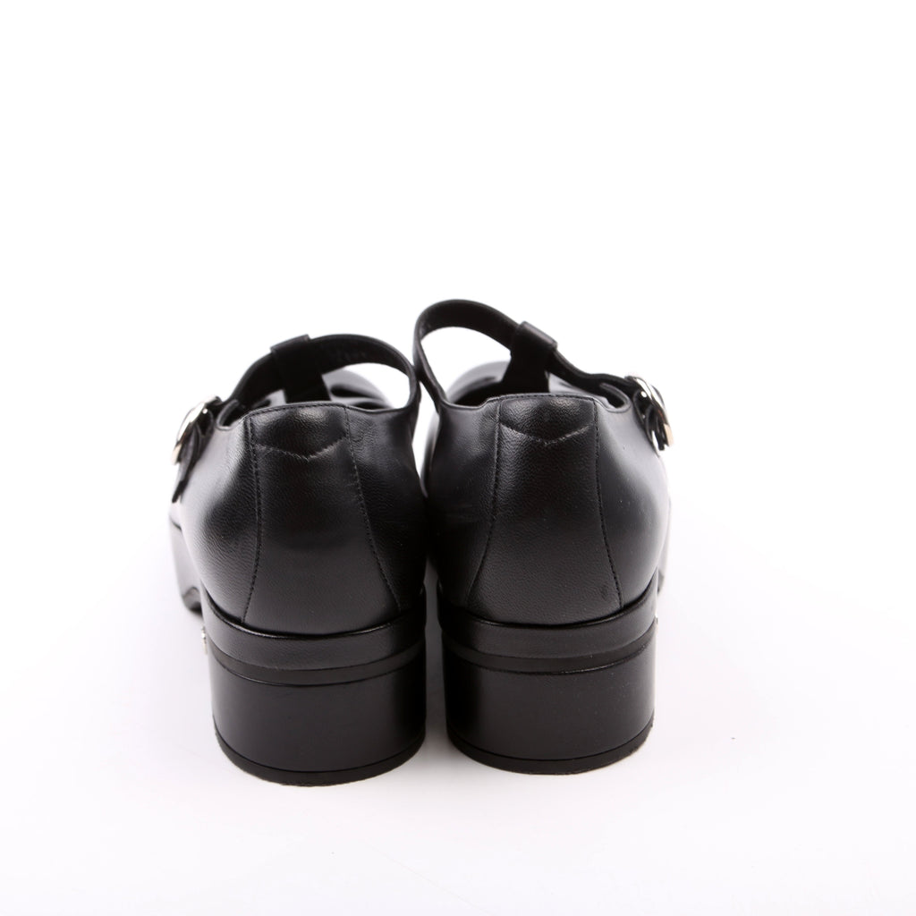 Leather Cut-Out Mary Jane Pumps Size 38 Black