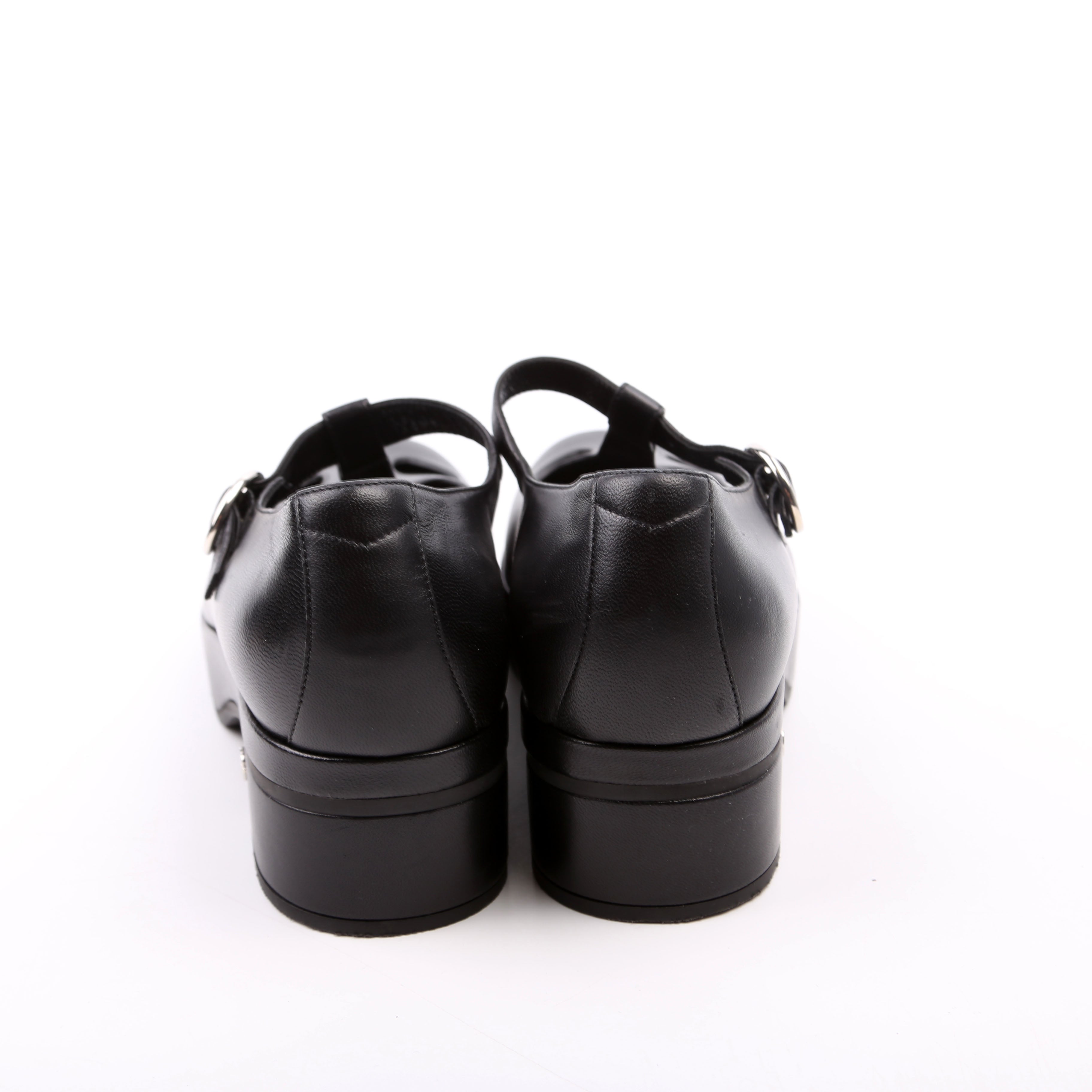 Leather Cut-Out Mary Jane Pumps Size 38 Black