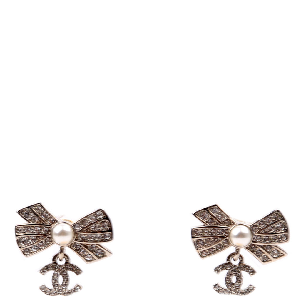 Crystal Bow CC Drop Small Earrings Silver