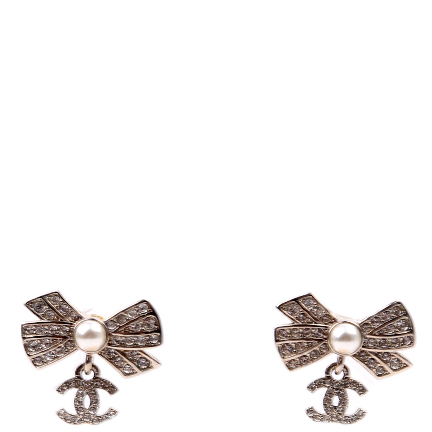 Crystal Bow CC Drop Small Earrings Silver