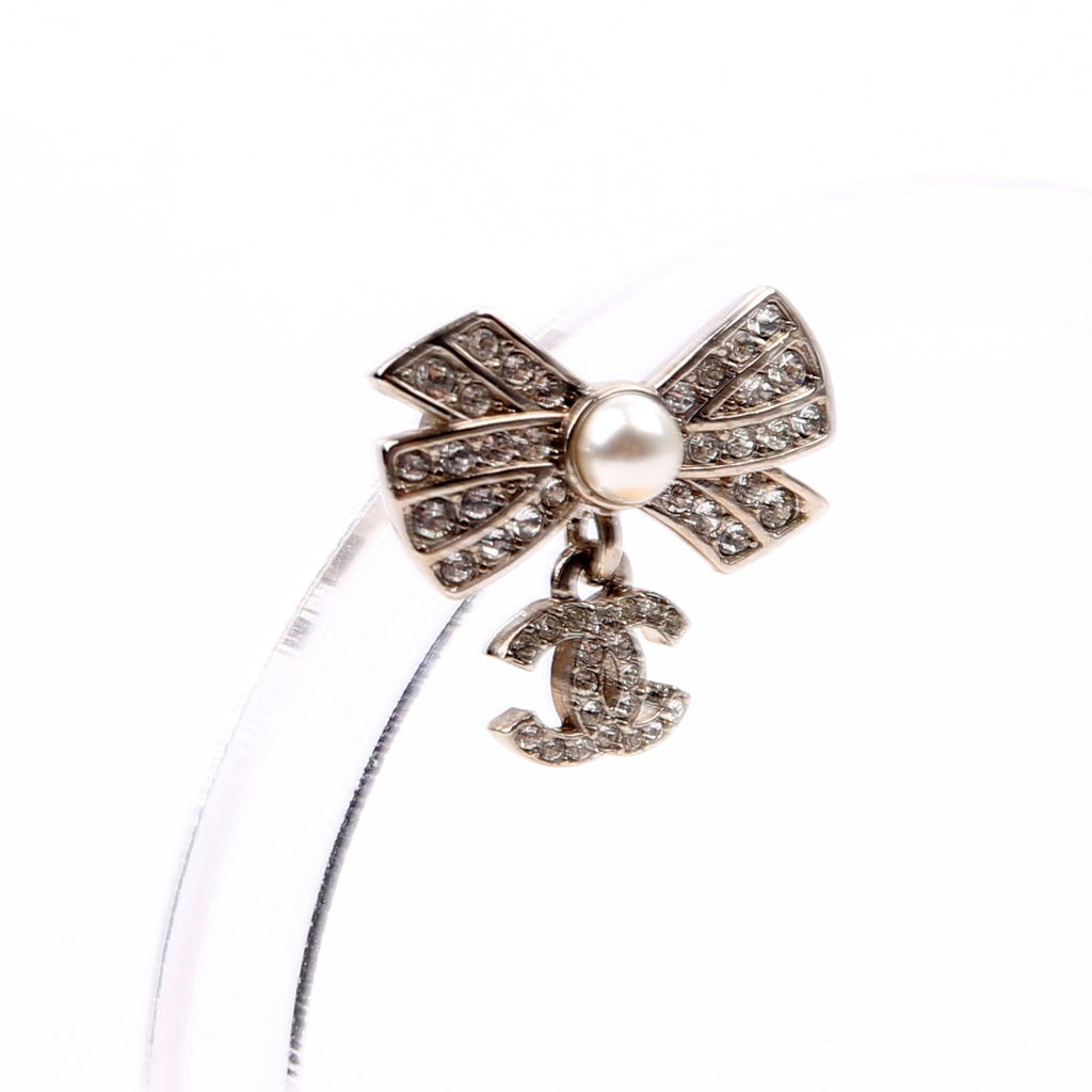 Crystal Bow CC Drop Small Earrings Silver