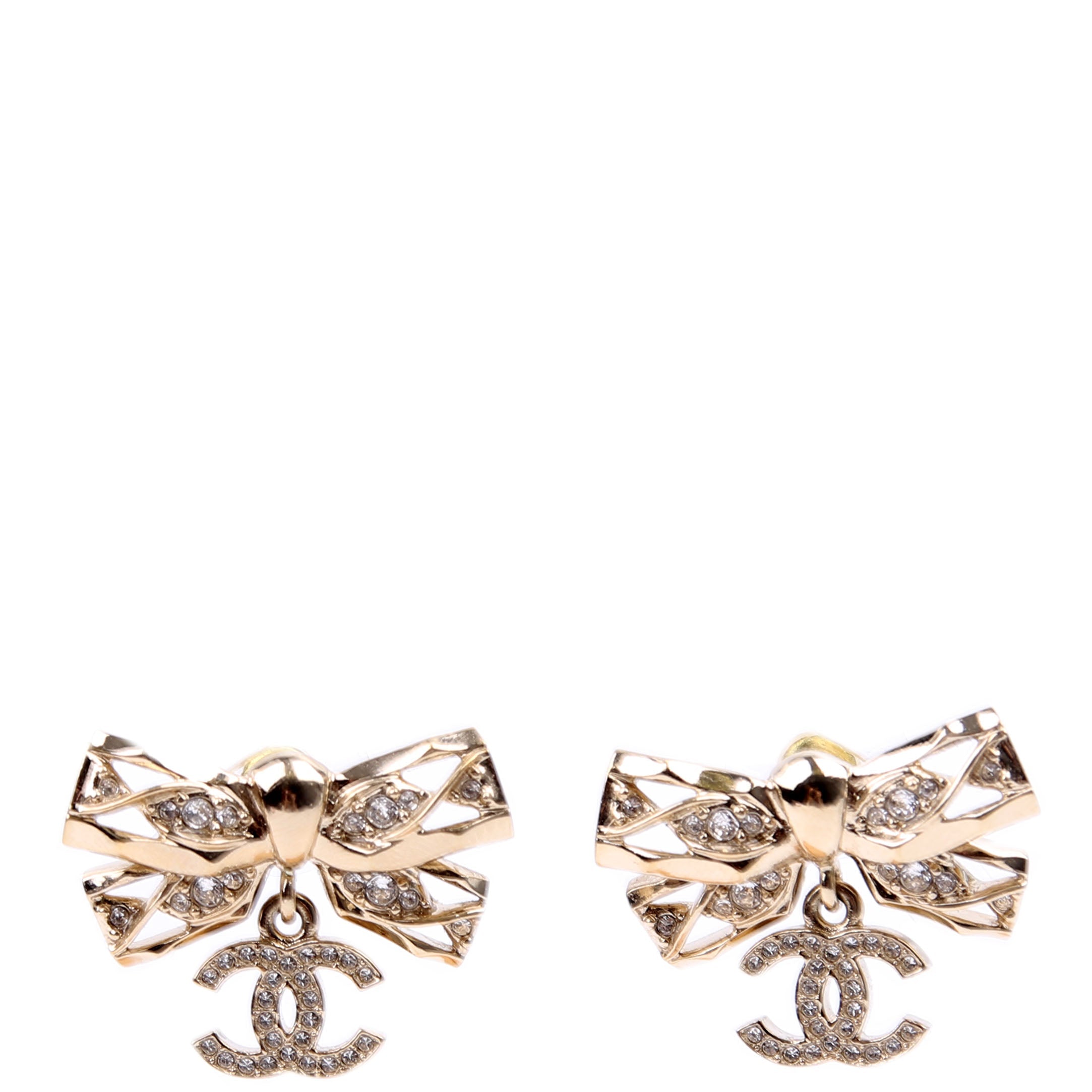 Crystal Bow CC Drop Earrings Gold