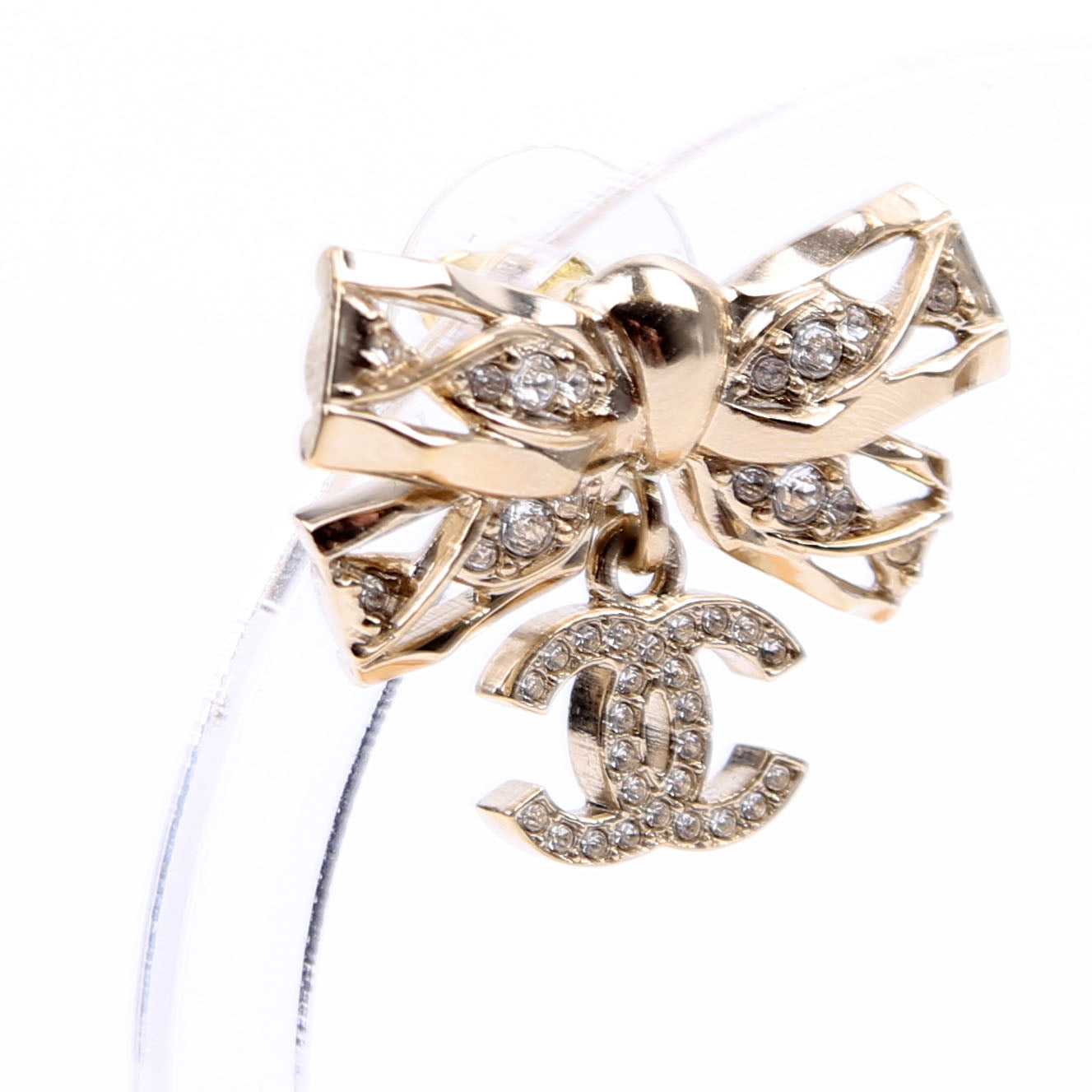 Crystal Bow CC Drop Earrings Gold